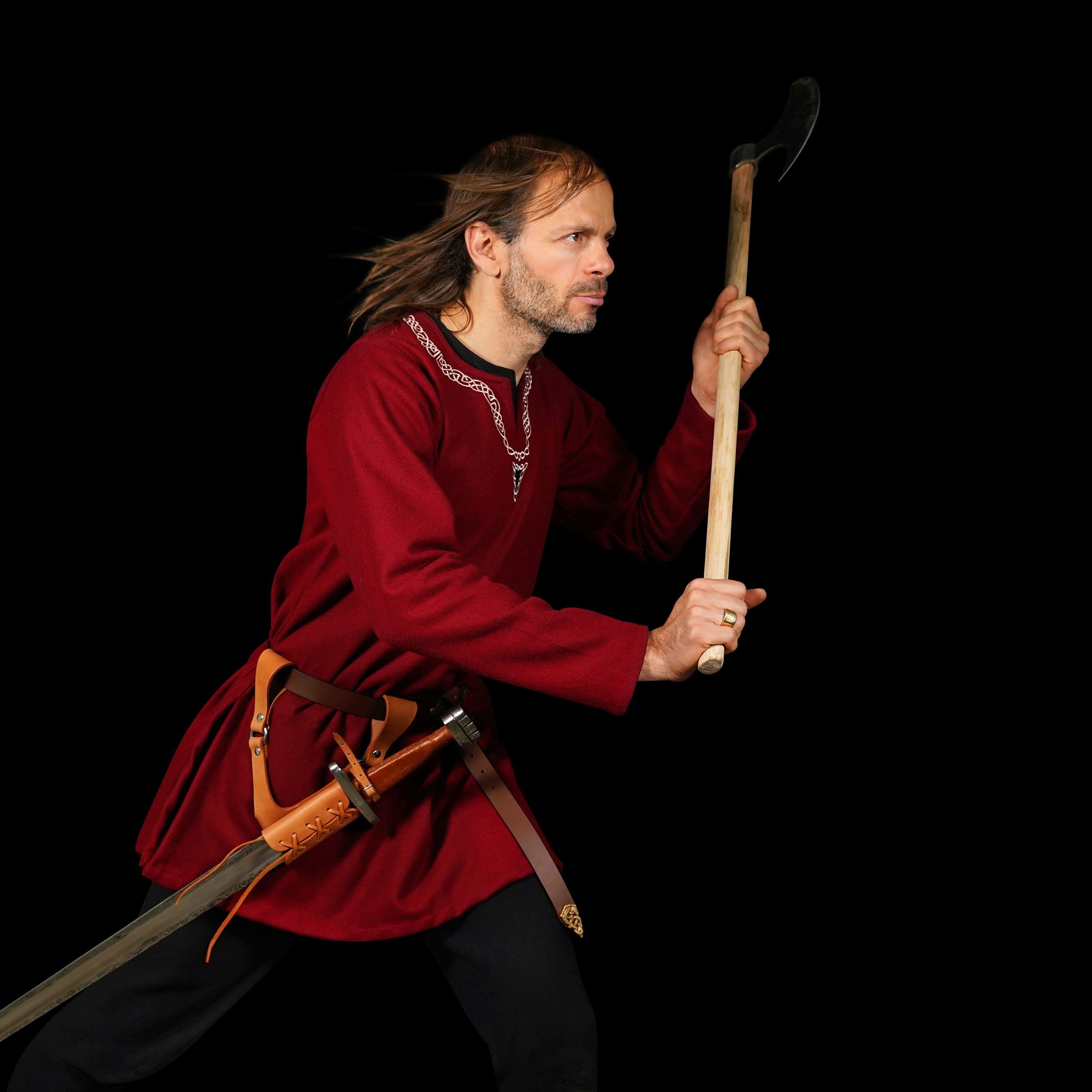 Mythrojan Aventurero medieval de rana espada con soporte de cuero para estoque universal, espada ancha, cutlass