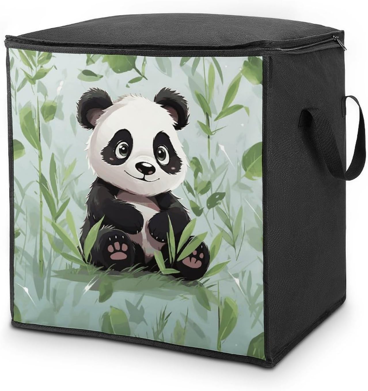 Panda Bamboo Storage Bag with Zippers And Handle Extra Large Bedding Comforter Storage Bag Foldable Blanket Storage Bags Fabric Moving Bags for Closet Organizer (70L)