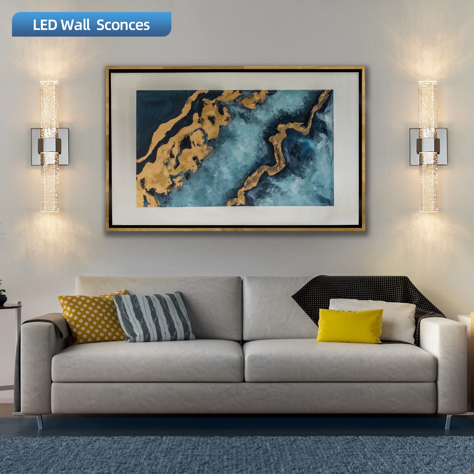 Juego de 2 apliques de pared, apliques de cristal, iluminación de pared LED regulable de 14 W, lámparas de tocador de baño, luces de pared de burbujas cromadas para baño, pasillo, dormitorio, 6