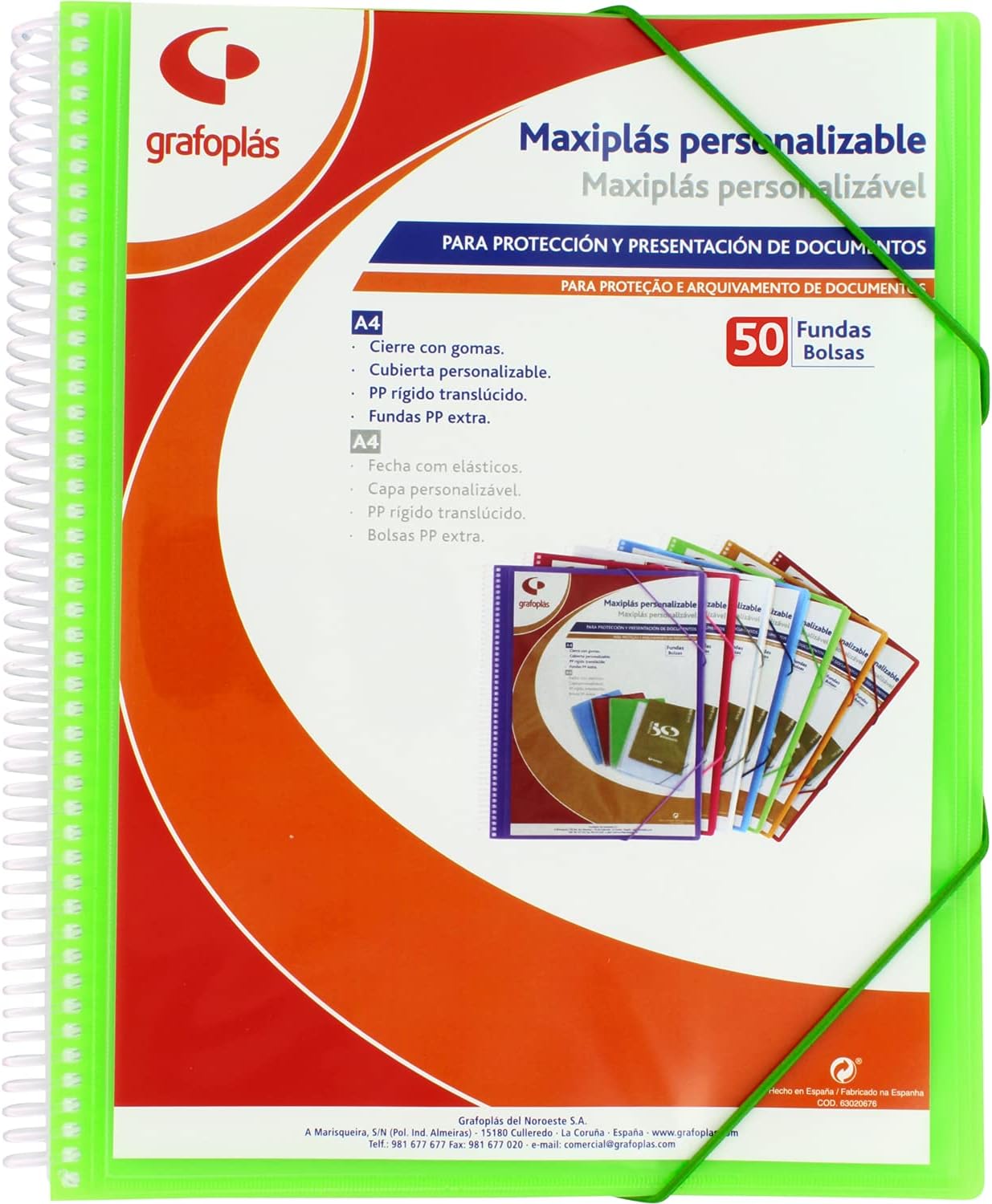 Grafoplás 39845021 Customisable Spiral Binder, 50 Covers, Translucent Green, 30.8 x 24 x 22