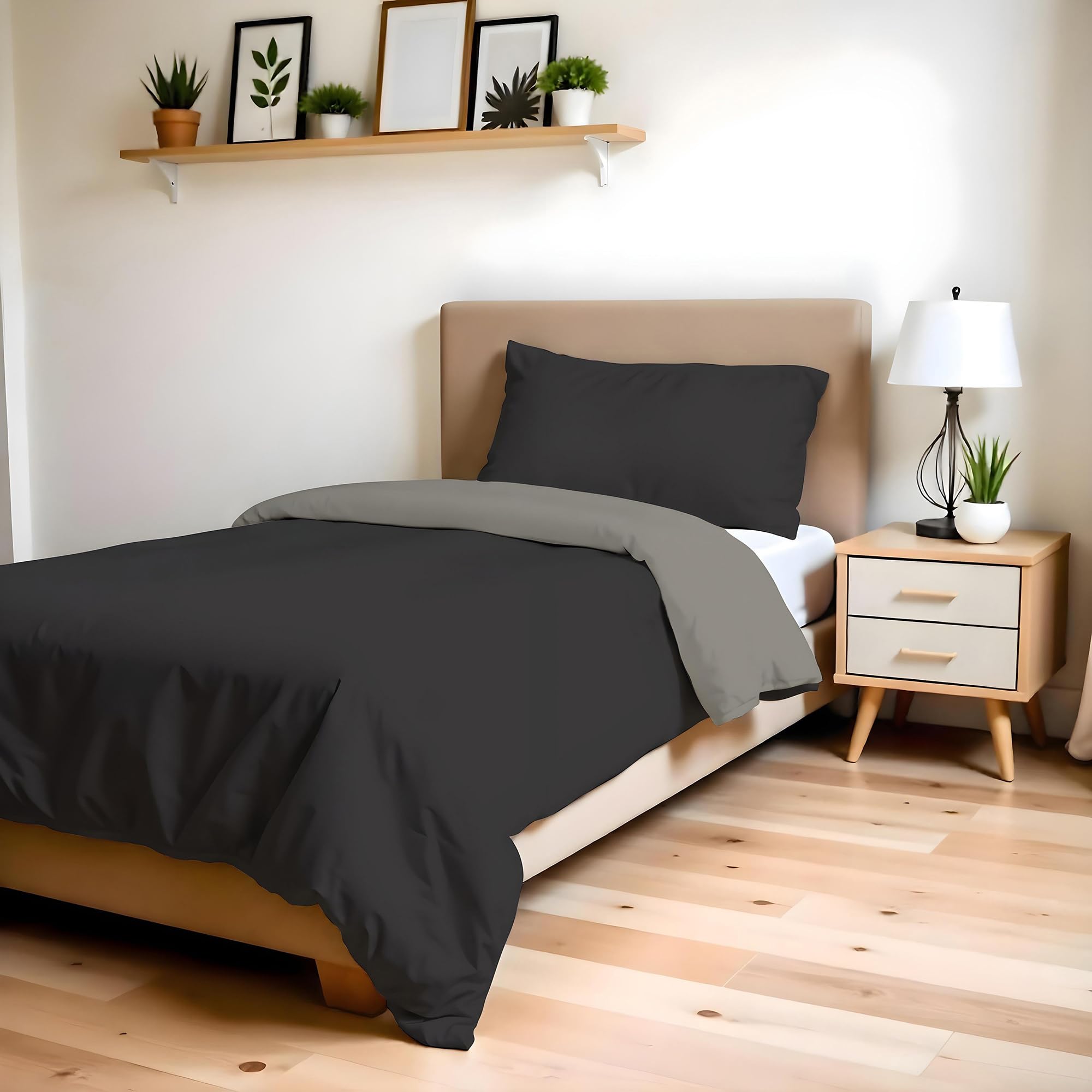 ZOE Single Duvet Cover with Duvet Cover 150 x 200 cm with Flap 50 cm + Pillowcase 50 x 80 cm Chocolate/Sand