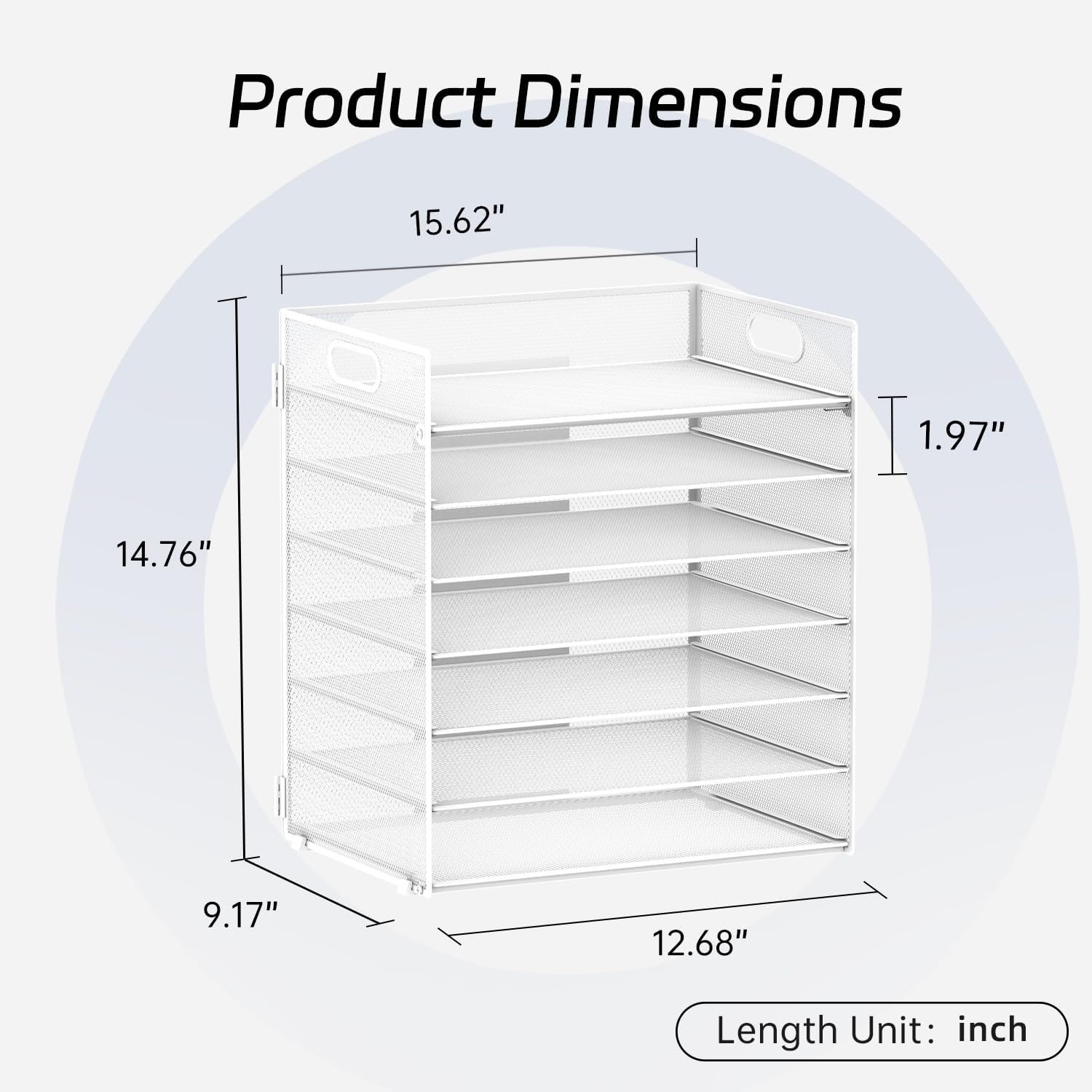 7 Tier Paper Organizer - Mesh Desktop File Holder with Handles for Office School Desk, Black (White)