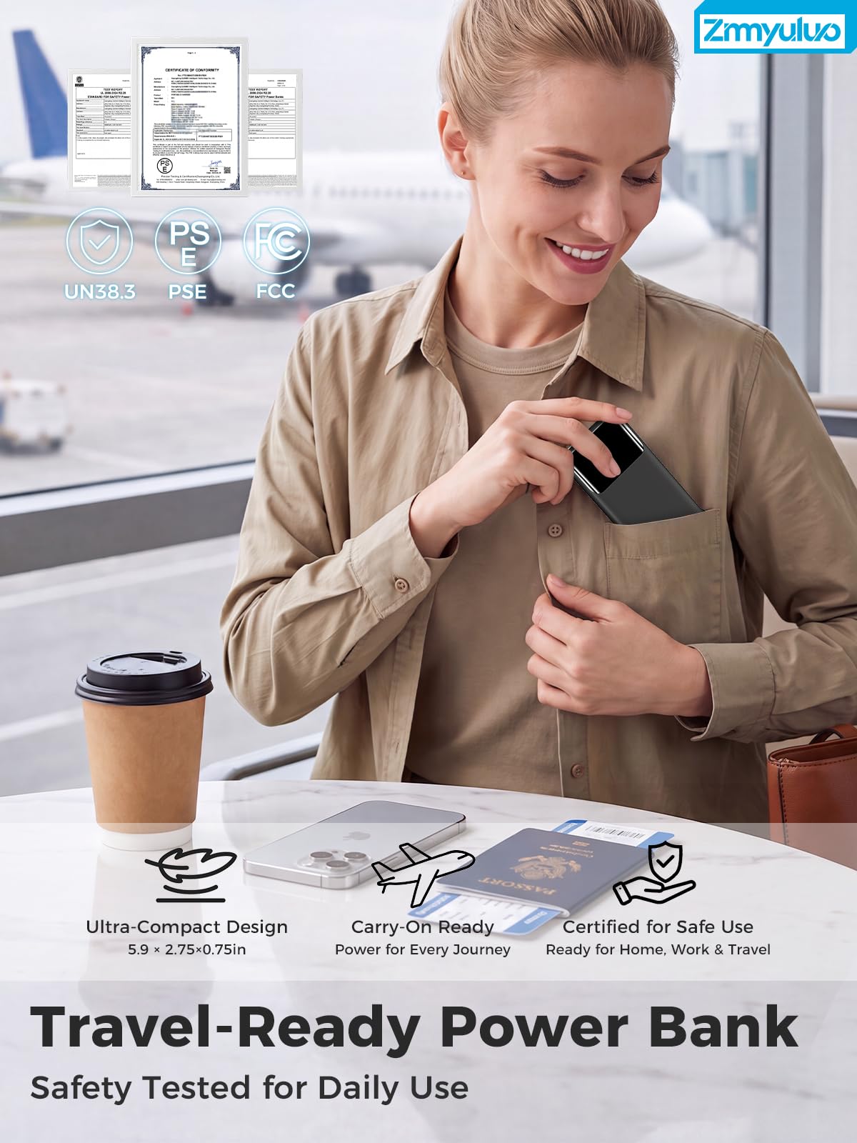 Caricabatterie portatile da 10000 mAh con cavi integrati e spina a muro, batteria USB-C a ricarica rapida, caricabatterie portatile essenziale da viaggio compatibile con iPhone, Samsung (nero)