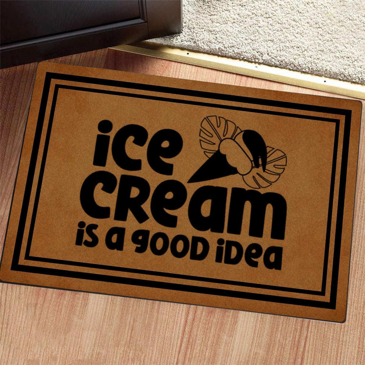 Funny Welcome Indoor Door Mats for Entrance Way Home Decor Area Rugs Ice Cream is A Good Idea Personalized Kitchen Rugs with Anti-Slip Rubber Back Novelty Gift Mat(23.7 X 15.9 in)