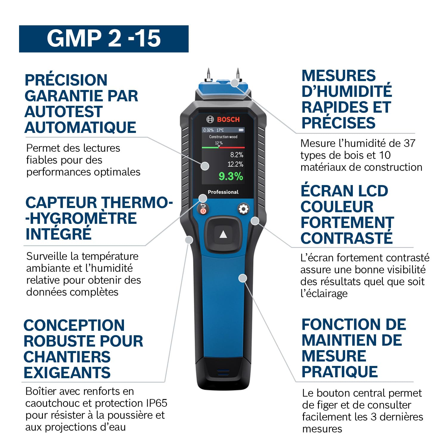 Bosch Professional Humidimètre à broches GMP 2-15 IP65