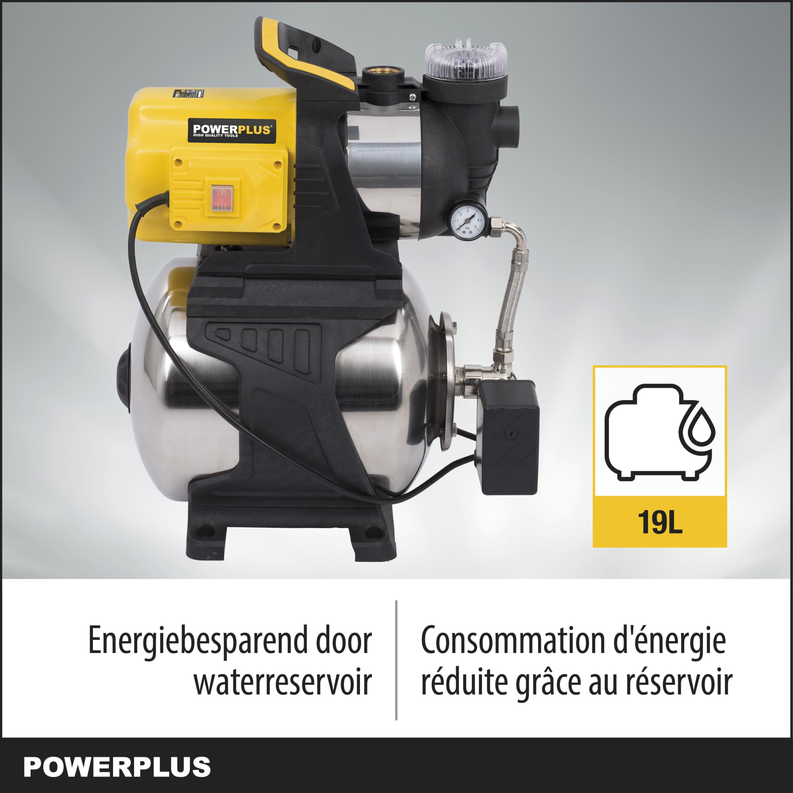 POWERPLUS POWXG9576 - Bomba de presión 1200w 19l inox