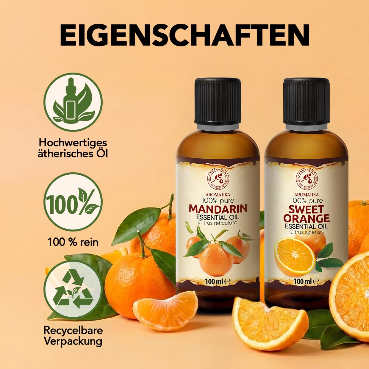Ätherisches Süßorangenöl & Mandarinenöl 2x100 ml – für Diffusers | Für Diffusers und Duftlampen; Aromakerzen; Lufterfrischer; Seife; frischer Zitrusduft; Raumfrische; mit angenehmem Duft