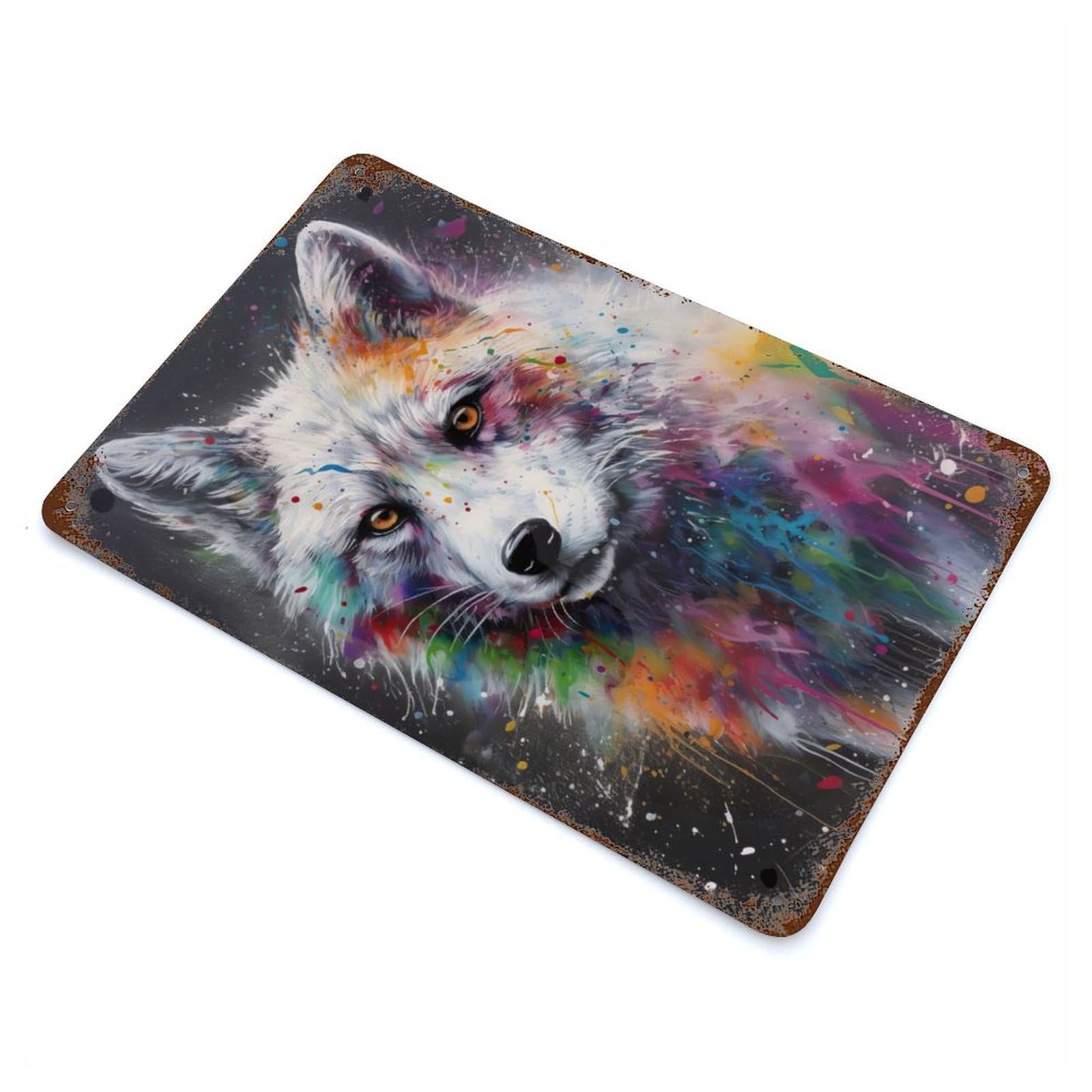 Garage Style Arctic Fox Painting Rusty Metal Tin Sign 11.8"x7.9", Farmhouse Wall Decor for Bar And Workshop