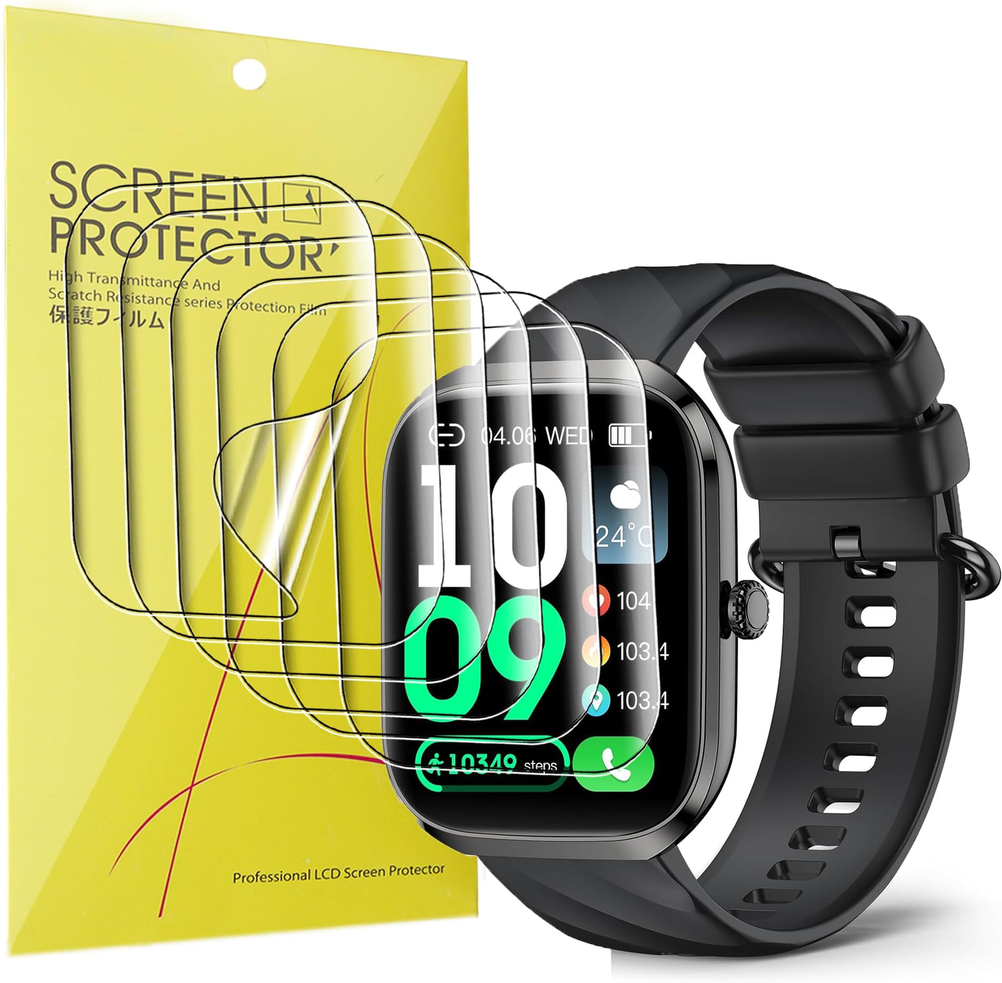 Lamshaw Compatible for EGQINR Smart Watch Screen Protector, [6 Pack] Full Coverage TPU Clear Film Compatible for EGQINR P103 2.06" HD AMOLED Screen Smartwatch (6 Pack)