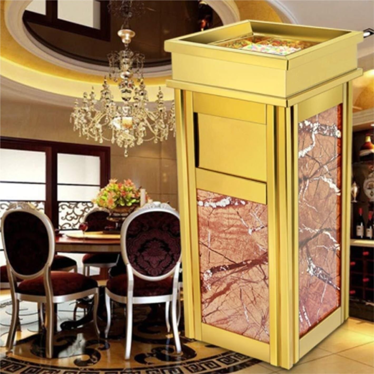 Papelera Oficina Cubos De Basura Bote De Basura De Acero Inoxidable para Uso Comercial En Hoteles con Cubo Interior Galvanizado Y Asa De Transporte Papelera para Comunidad(E)