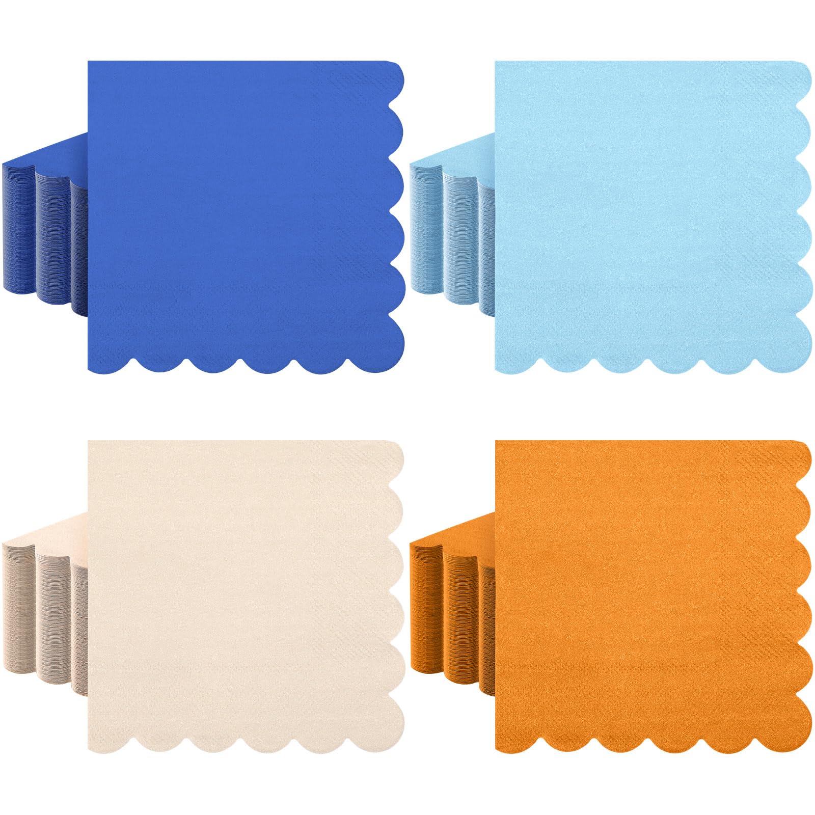 Zhanmai 100 Pack Cocktail Napkins Orange 2-ply Scalloped Napkins, 5 x 5 in