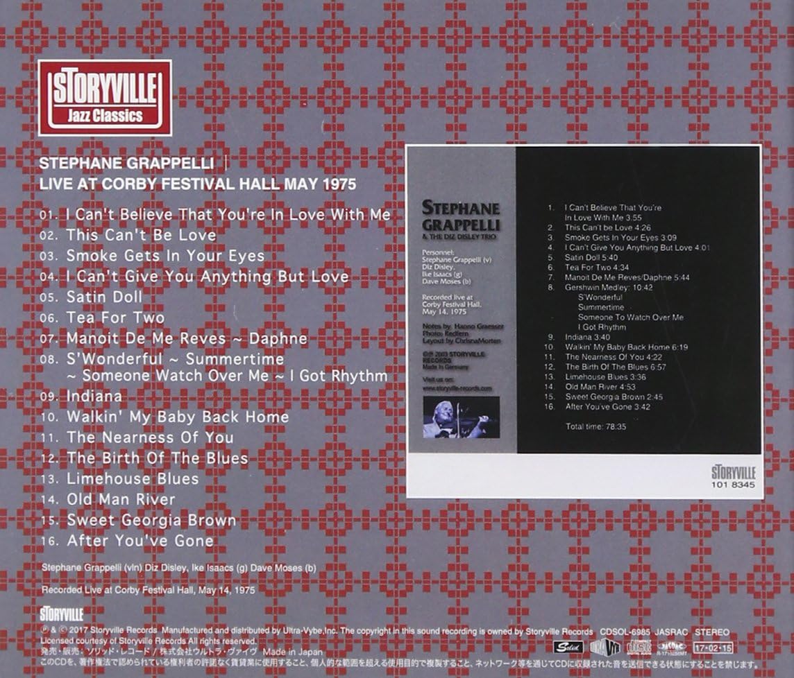 DIZ DISLEY TRIO STÉPHANE GRAPPELLI - Live At Corby Festival Hall May 1975 - Disque CD