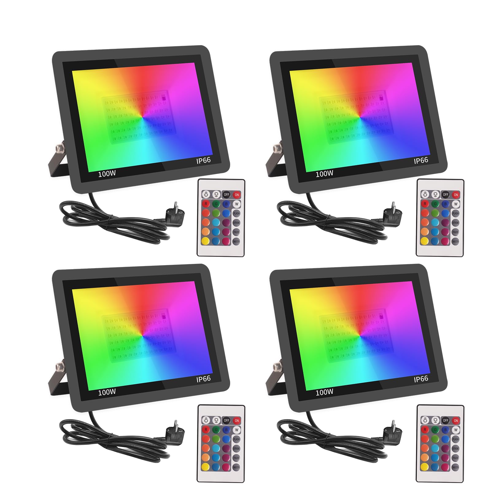 RGB LED Strahler Außen 100W,4 Stück Dimmbar LED Scheinwerfer Mit Fernbedienung,IP66 Wasserdicht Farbwechsel Fluter Disco Partylicht Stimmungslicht für Weihnachten,Halloween,Bar,DJ,Feiern,Bühn