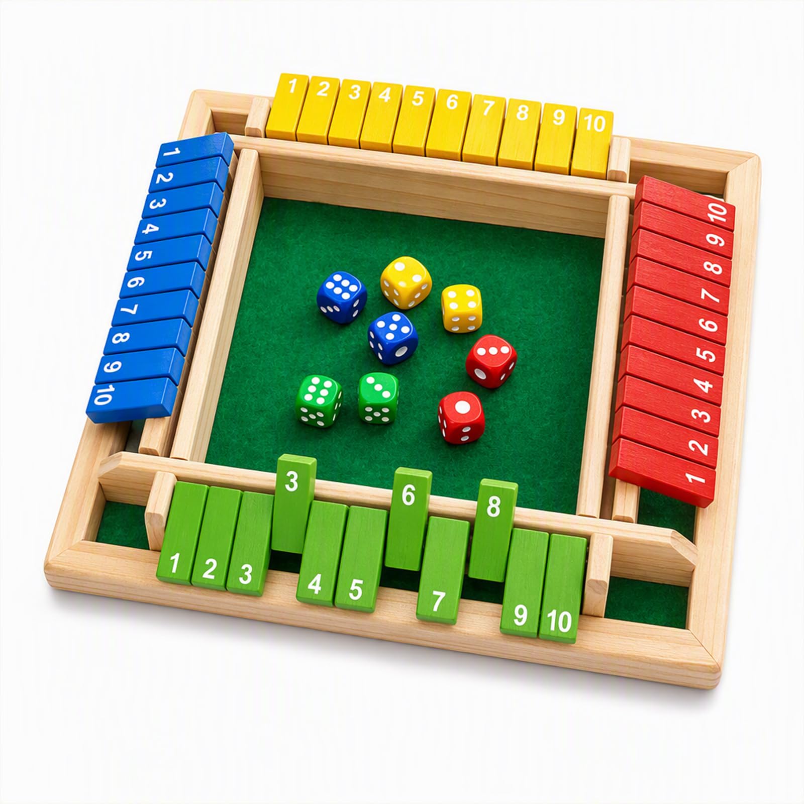 PYuWejn 1-Pack Shut the Box Game 4 Player, Wooden Dice Board with 8 Dice