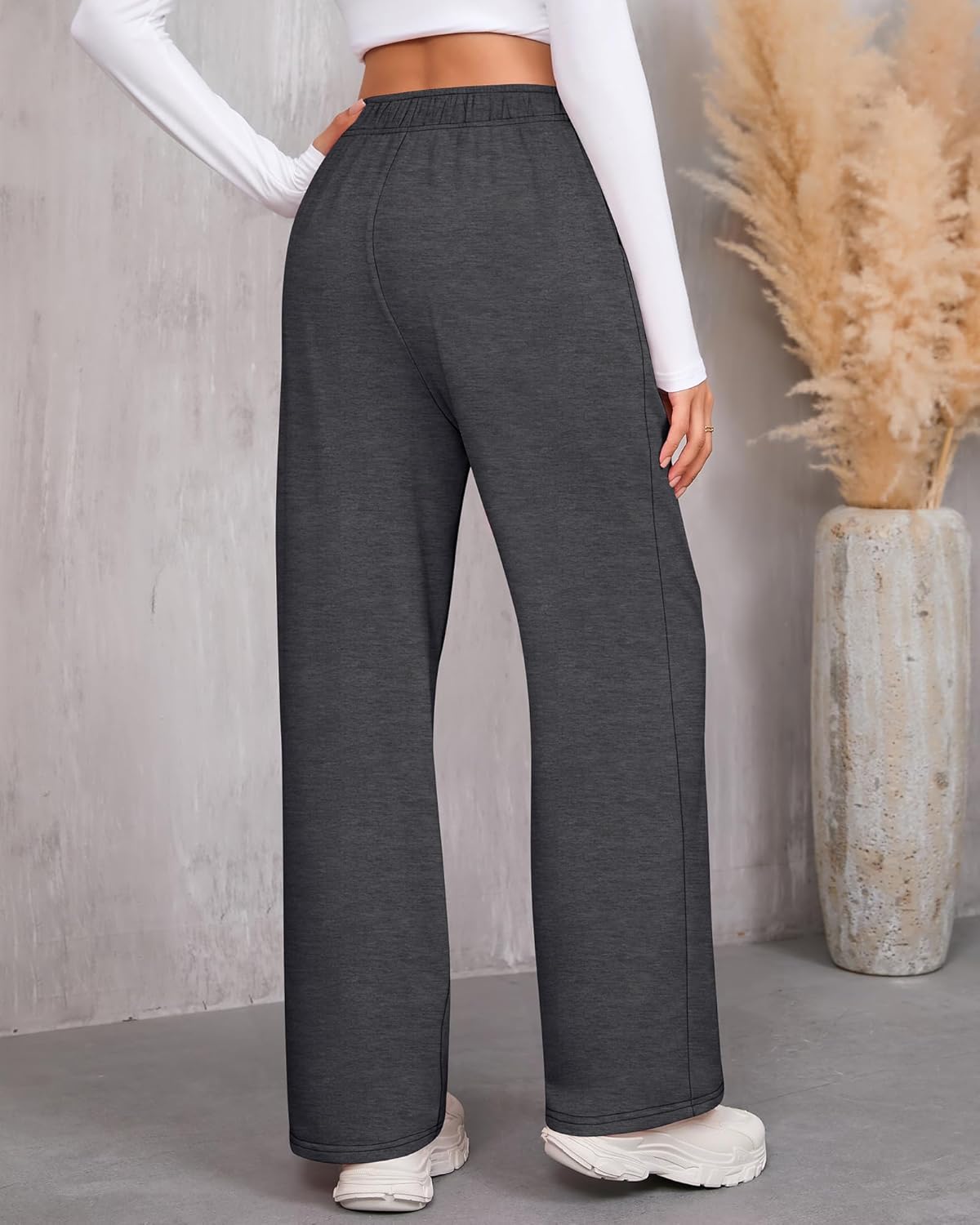 Neer Women's Wide Leg Sweatpants Elastic High Waist Baggy Straight Leg Lounge Pants Athletic Joggers with Pockets - Image 2