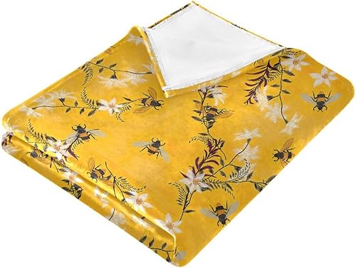 Miniatura 2 de Embroidery Bee Butterfly Flowers Throw Blanket 60"x90" Comfy Winter Blanket for Couch, Camping, Chair, Spring Flannel Ultra-Soft Plush Blanket