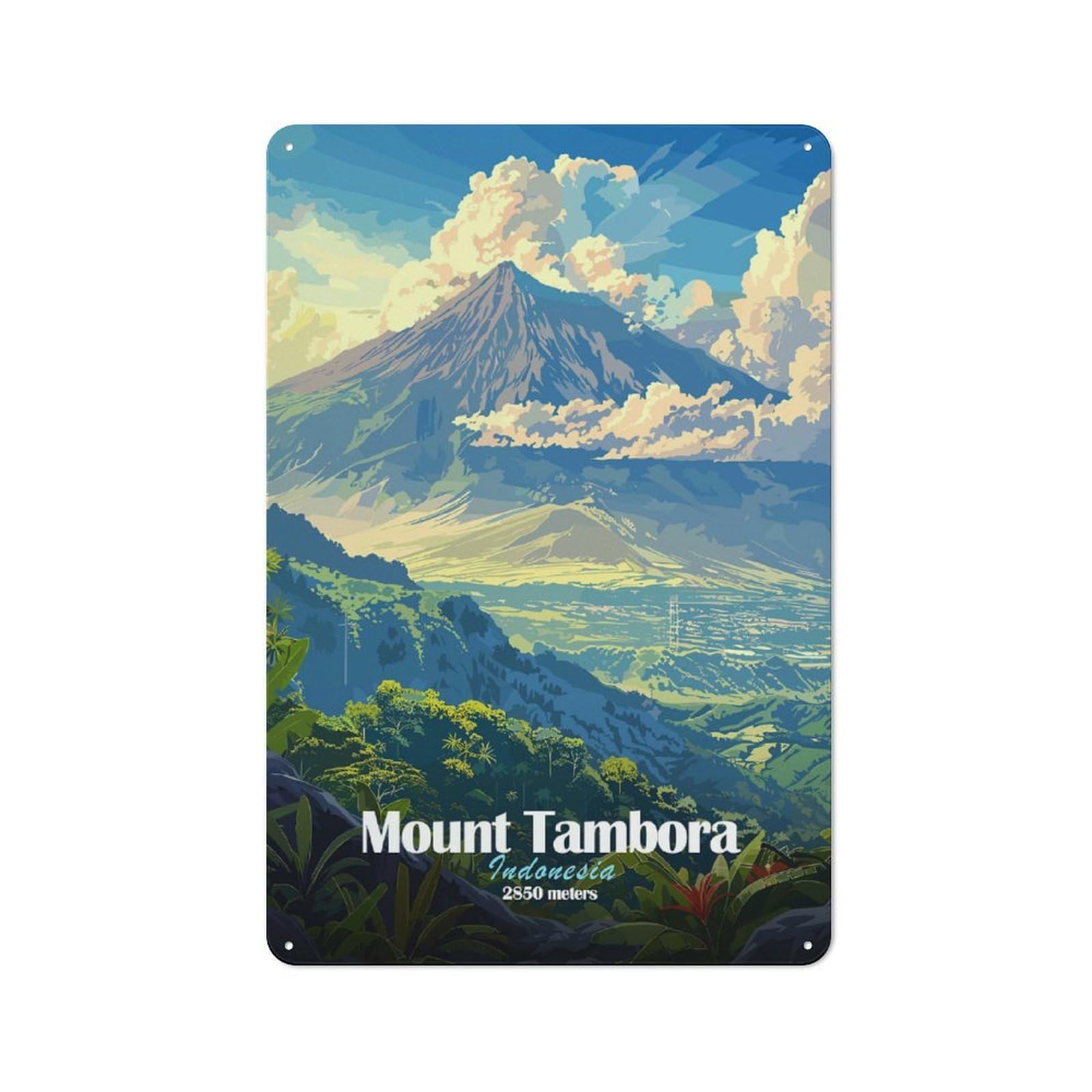Junmoney Style-20 Classic Mount Tambora, Indonesia Metal Wall Plaque 30X20cm, Nostalgic Wall Art For Living Room, Hallway, Kitchen Or Cafe
