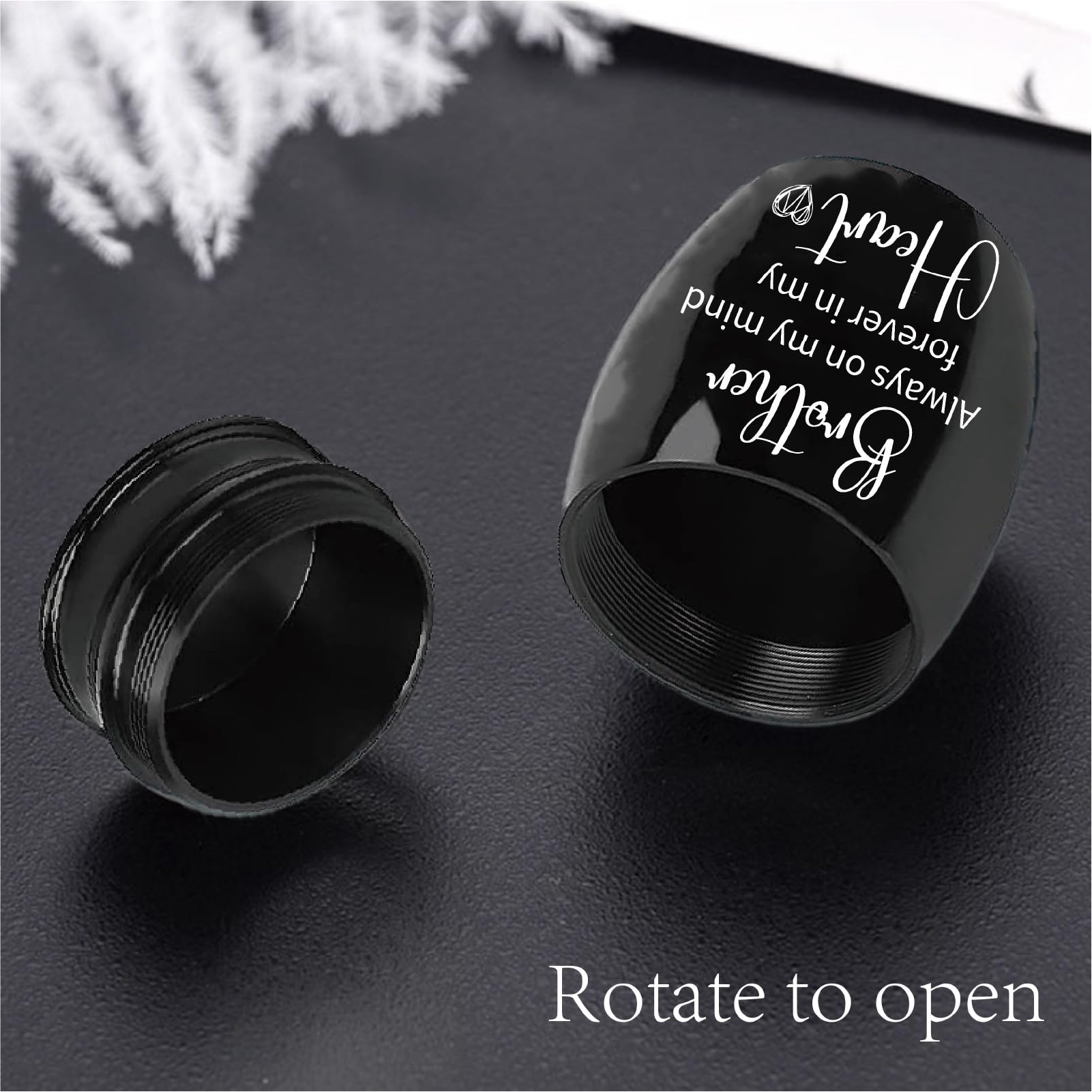 CREATCABIN Mini Brother Urn Memorial Urns Black Metal Alloy Always Mind Forever Heart Cremation Ashes Keepsake Holder Container with Bag Spoon Cloth for Human Male Funeral Burial 1.6 x 1.2 Inch - Image 4