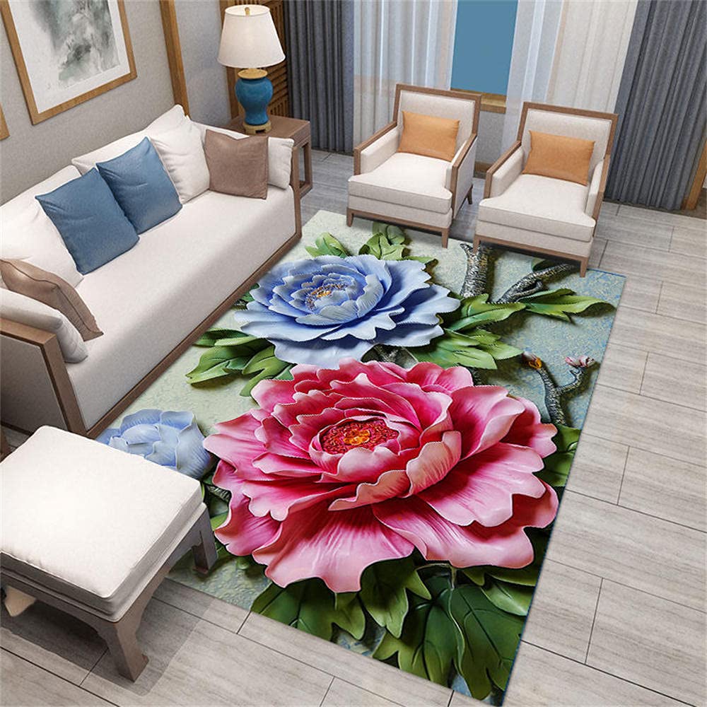 Tapis chambre enfant et salon chic avec motif feuilles vertes rouge bleu