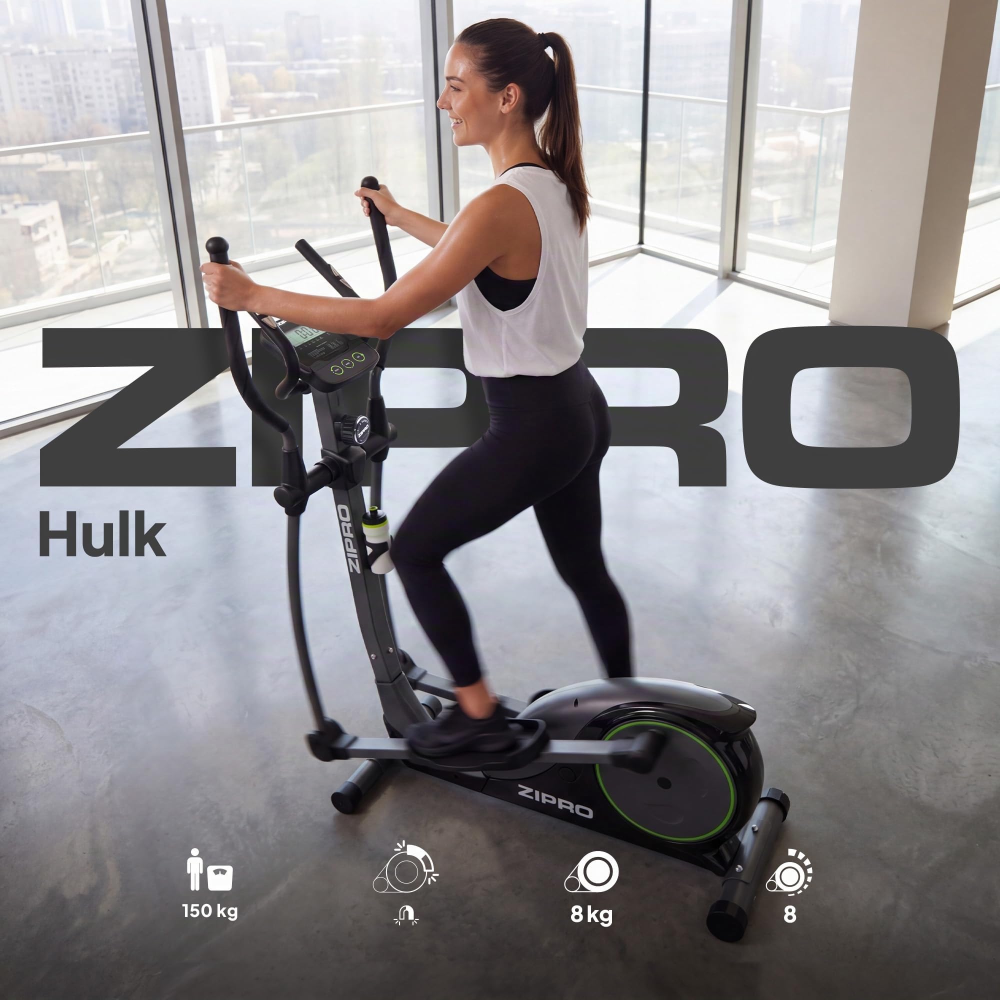 ZIPRO Vélo Elliptique 150 kg 8 Niveaux de Résistance Cardio Maison