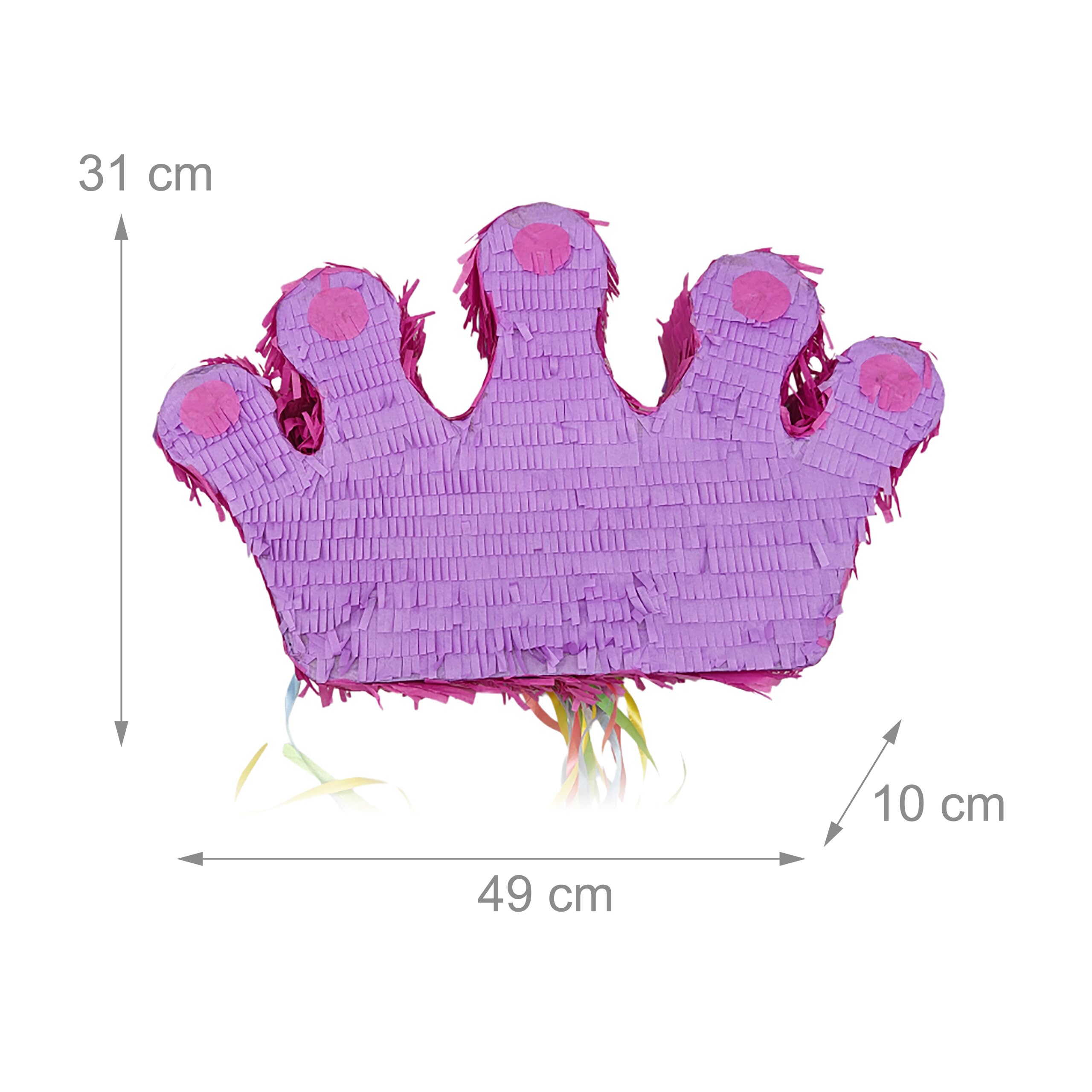 Relaxdays Pignatta Corona con Bastone e Maschera, da Appendere, per Bambini, Compleanni, 31x49x10 cm, Viola-Rosa