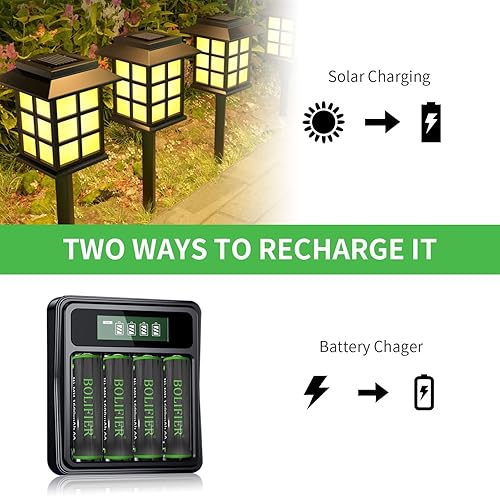 Miniatura 7 de BOLIFIER NiMH - Baterías AA recargables, 1600 mAh de alta capacidad, pilas AA de 1.2 V precargadas doble A para luces solares al aire libre,