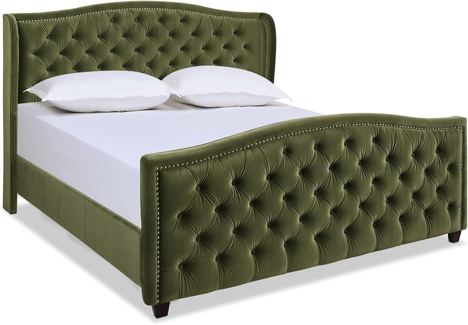 Jennifer Taylor Home Marcella Upholstered Shelter Headboard Bed Set, King, Olive Green Performance Velvet Jennifer Taylor Home Marcella Upholstered Shelter Headboard Bed Set, King, Olive Green Performance Velvet