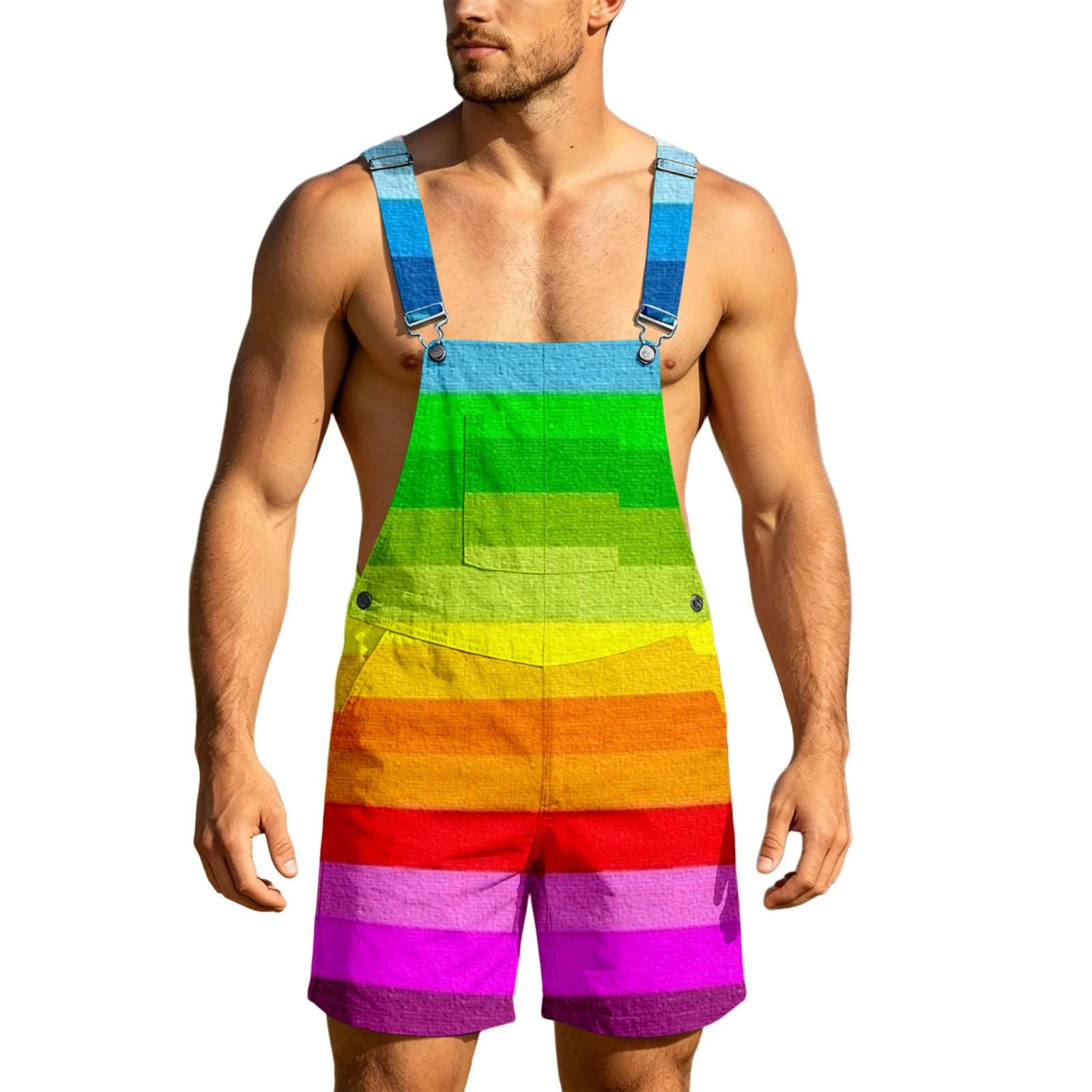 Hawaii Männer Hose Pride Outfit Herren Latzhose Herren Kurz Rainbow Print LGBTQ Arbeitslatzhose Bunt Grafik Party Streetwear Funky Kurze Jumpsuit Arbeitshose Vintage Latzhose Overalls