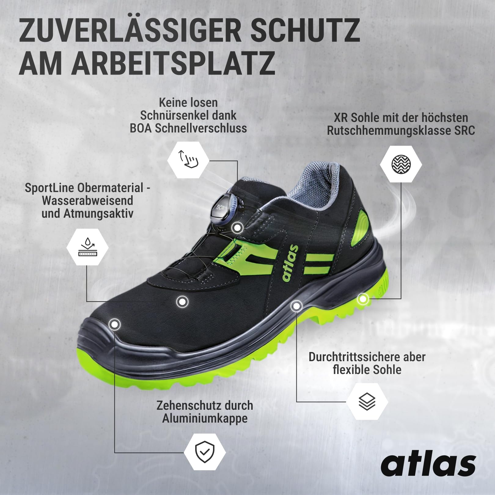 Atlas Flash 5255 XP BOA ESD półbuty S3 aluminiowa nasadka XP, bez metalu, materiał wierzchni SportLine, system BOA Fit