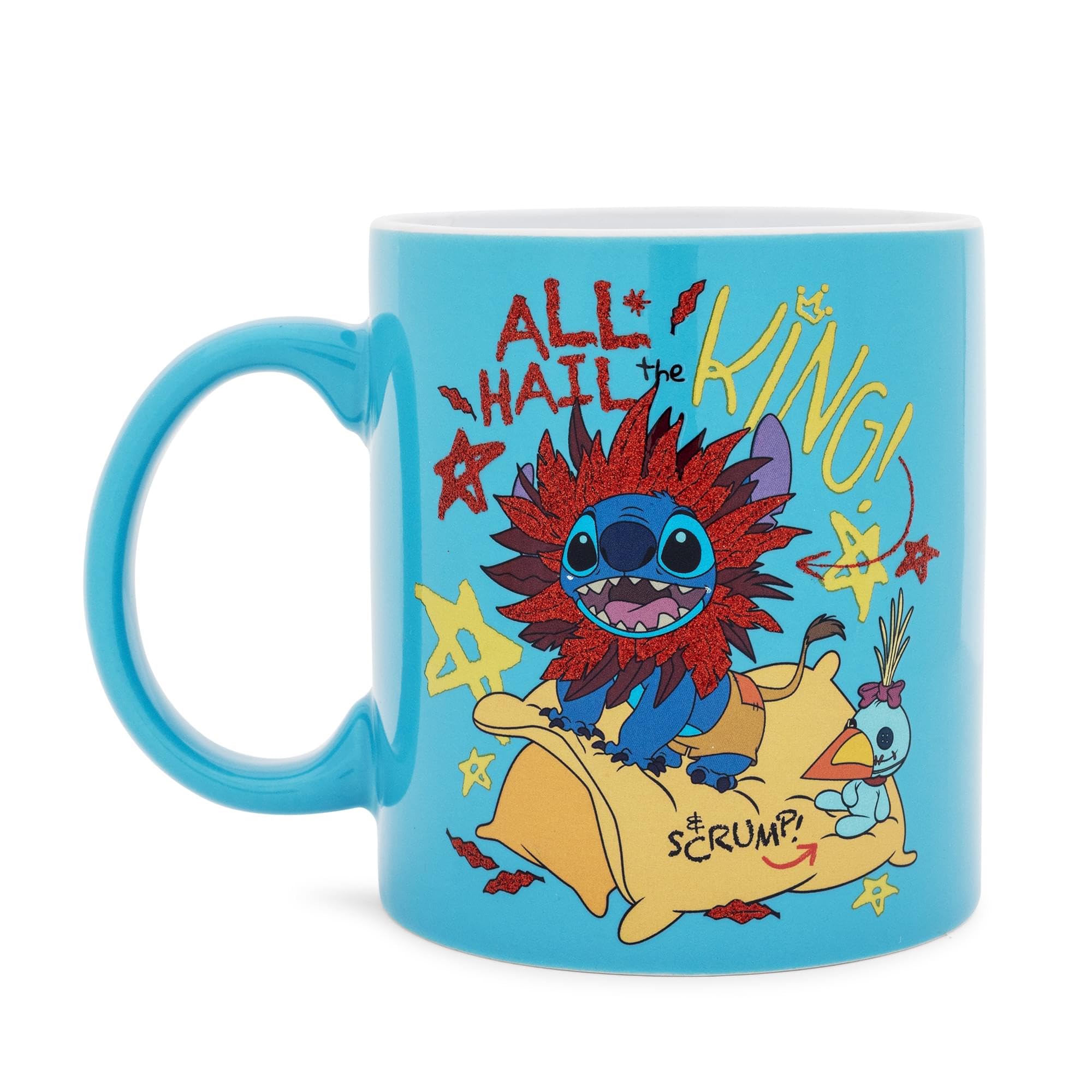 Disney Lilo and Stitch All Hail the King in Lion King Costume Featuring Scrump Glitter Ceramic Mug, 20 Ounces