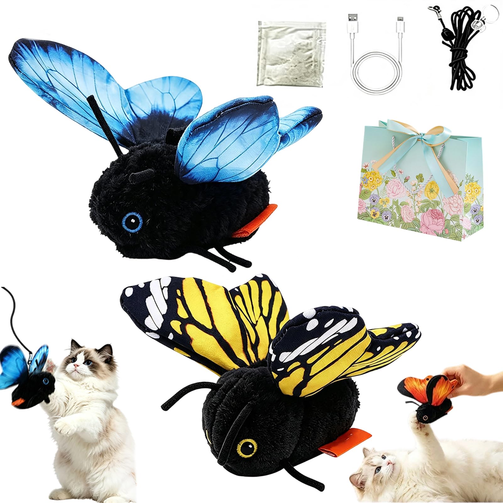 Smart Sensing Flapping Butterfly Toy, Interactive Electric Cat Toy (A+B)