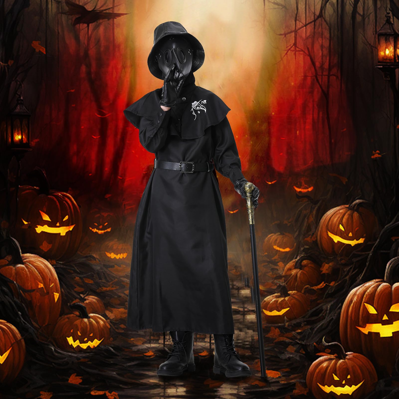 Costume Medico della Peste Bambino Vestito Maschera Dottore della Peste Ragazzi Ragazze Plague Doctor Costume Halloween Carnevale