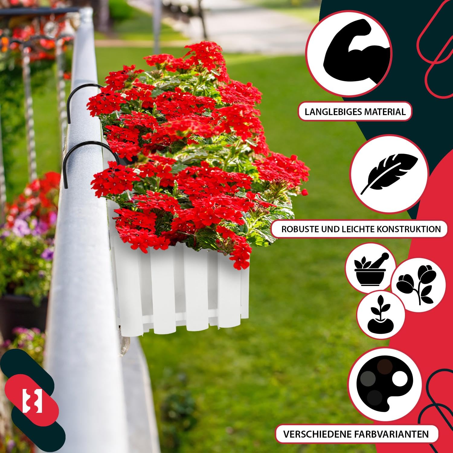 KOTARBAU® 6 uds Maceta - Jardinera Exterior - Macetero Autorriego - Macetas Plástico - 58 x 18 x 16 cm - Blanco - Maceta Colgante - Jardinera Balcon - Macetas para Colgar