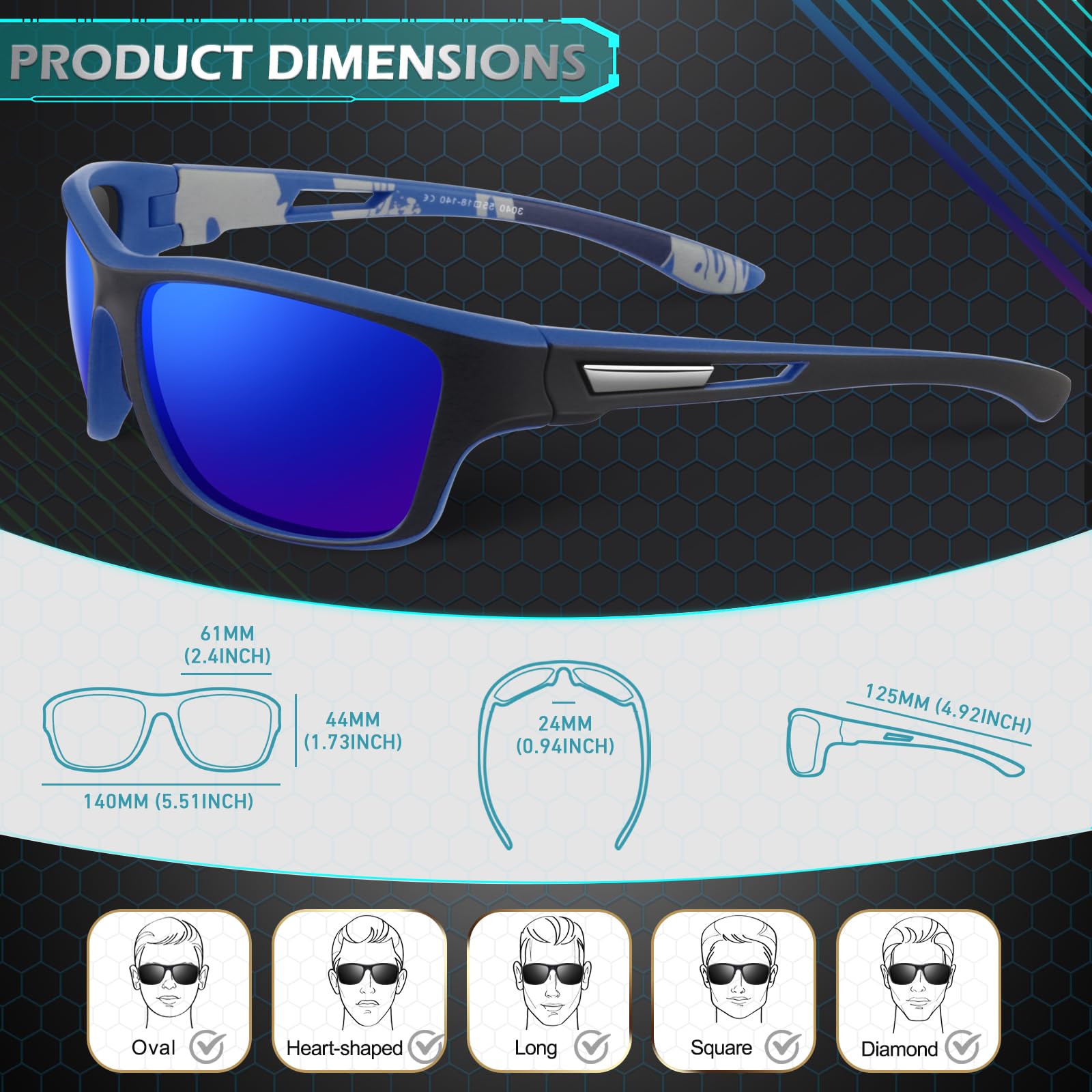 Sunier Occhiali da Sole da Uomo Donna Polarizzati Sportivi Guida Pesca Ciclismo Protezione UV400 al 100%