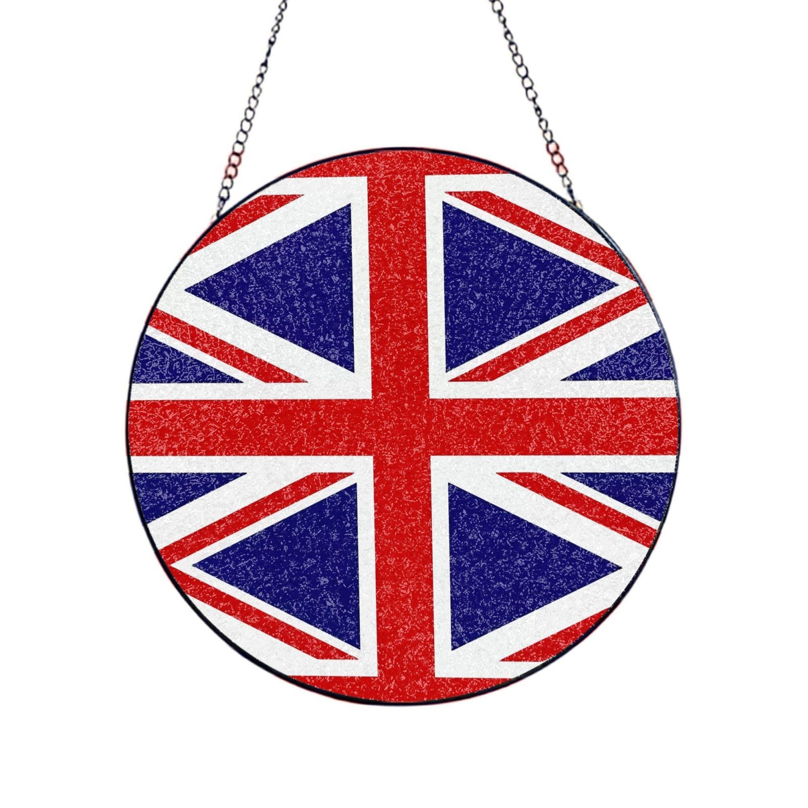 Phayah Uk Flag Print Glass Window Hanging Round Suncatcher Glass Ornament Garden Wall Fence Decorations Indoor Outdoor 6in（15cm）