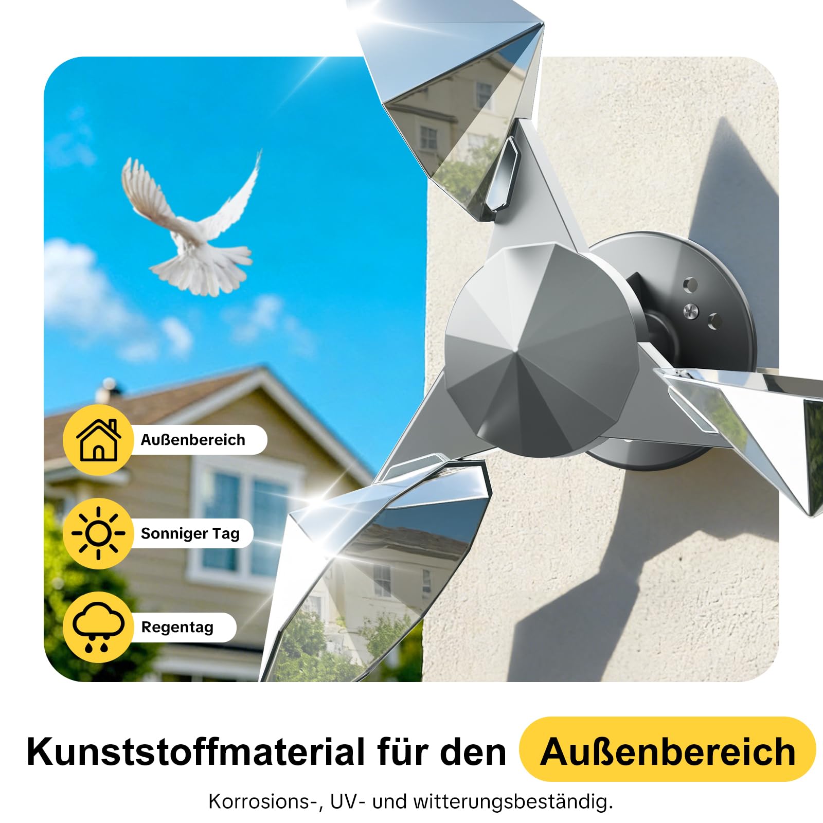 OFFO Windrad Vogelabwehr, Taubenabwehr Windspiel Specht Abwehr, 360°Reflexion Bewegliches Vogelschreck, Kunststoff Basis für Fassade, Balkon, Garten, 1Stück.