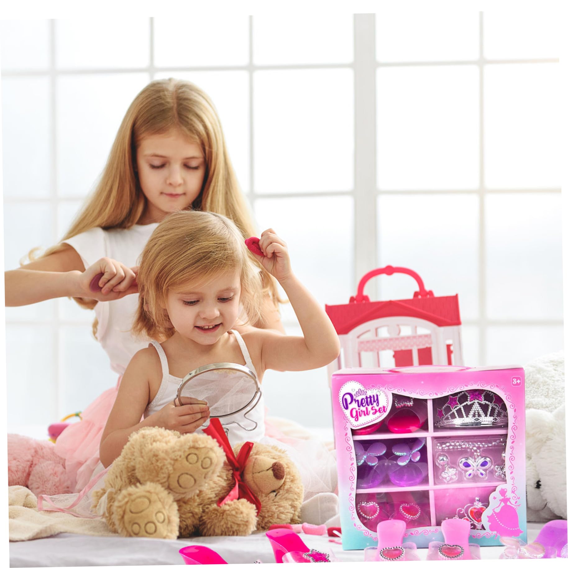 Set di scarpe da vestire da principessa Accessori per vestire da principessa alla moda di corone, collane e orecchini Tacchi carini per bambini Collezione di giochi di ruolo per bambine Scarpe da vest