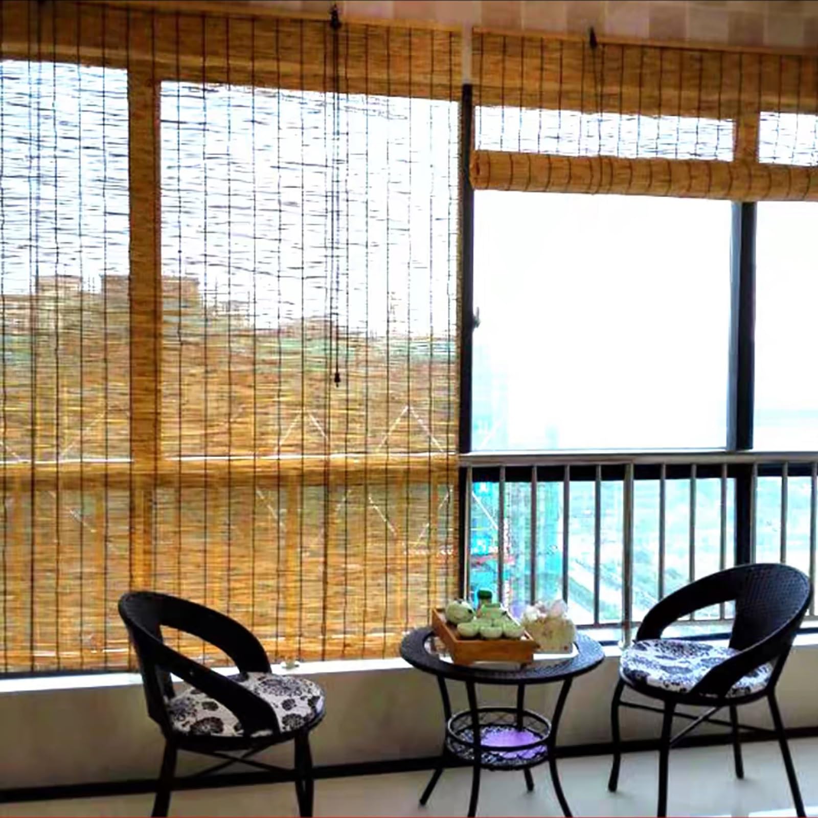 Tapparelle In Reed con Sollevatore Avvolgibile Tende In Bambu da Esterno con Accessori Facile da Installare Trazione Laterale per Interni Oscuranti Adatto Alle Finestre/Porte ( Size : 45x63in (WxH) )