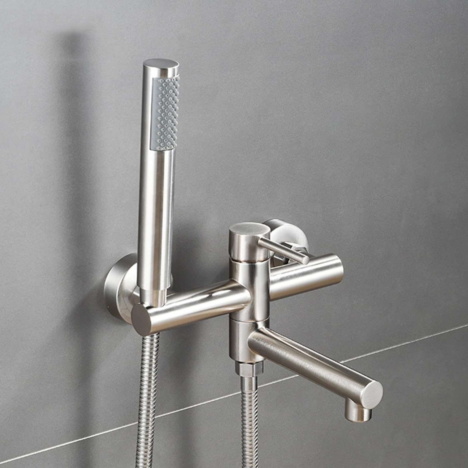HADECOLL Rose Gold Wallmounted Bathtub Faucet With 90° Swivel Spout Single Handle Shower Mixer Tap Luxurious Rain Showerhead Elegant Bathroom Fixture,Gebürstet