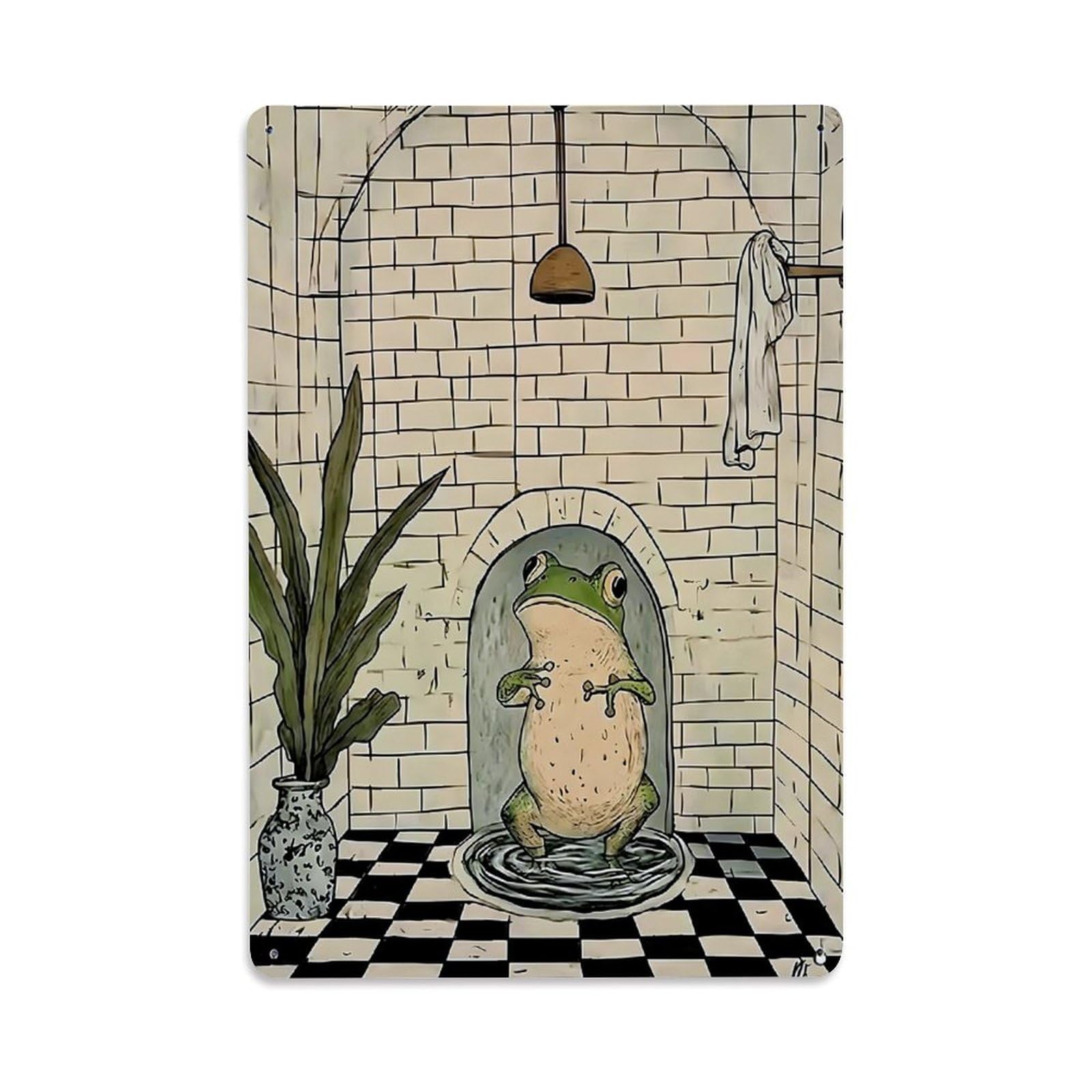 Nestemfo Vintage Frog In Brick Shower Scene Tin Sign Metal Sign, Living Room,Bar, Home, Bedroom Wall Decor,Retro Metal Poster 8X12 Inches