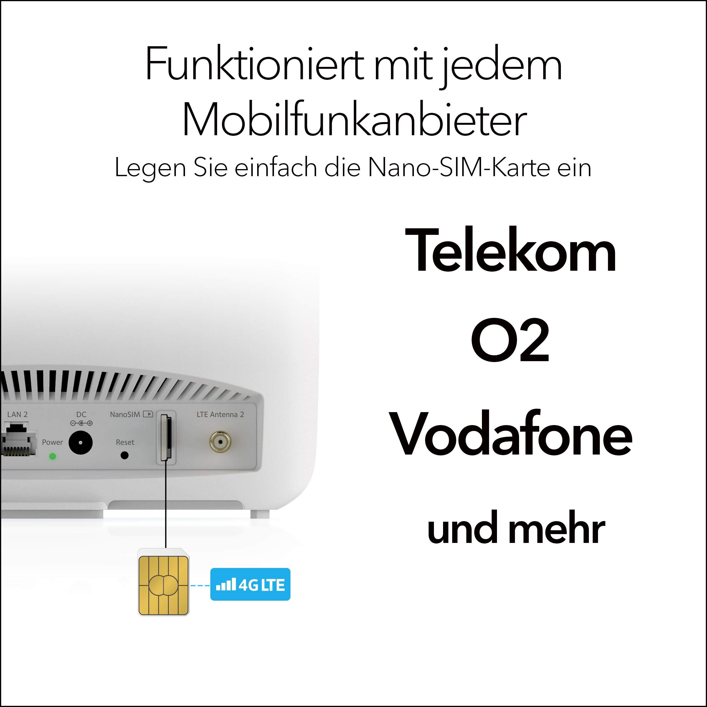 Netgear Orbi LBR20 4G LTE Router & WLAN Router mit SIM Karte | bis 1.200 MBit/s im Download | integriertes 4G LTE Modem (Cat18) | AC2200 Tri-Band WLAN | kompatibel mit Allen Mobilfunk-Providern