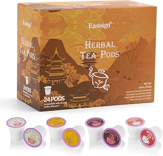 Eastsign Tea K Cups, 24-Count Tea Variety Pack, 4 Flavors K Cup Tea Pods Rose Lotus Leaf, Wolfberry Jujibe,Honey Ginger,Hibiscus tea, Gifts for Festival