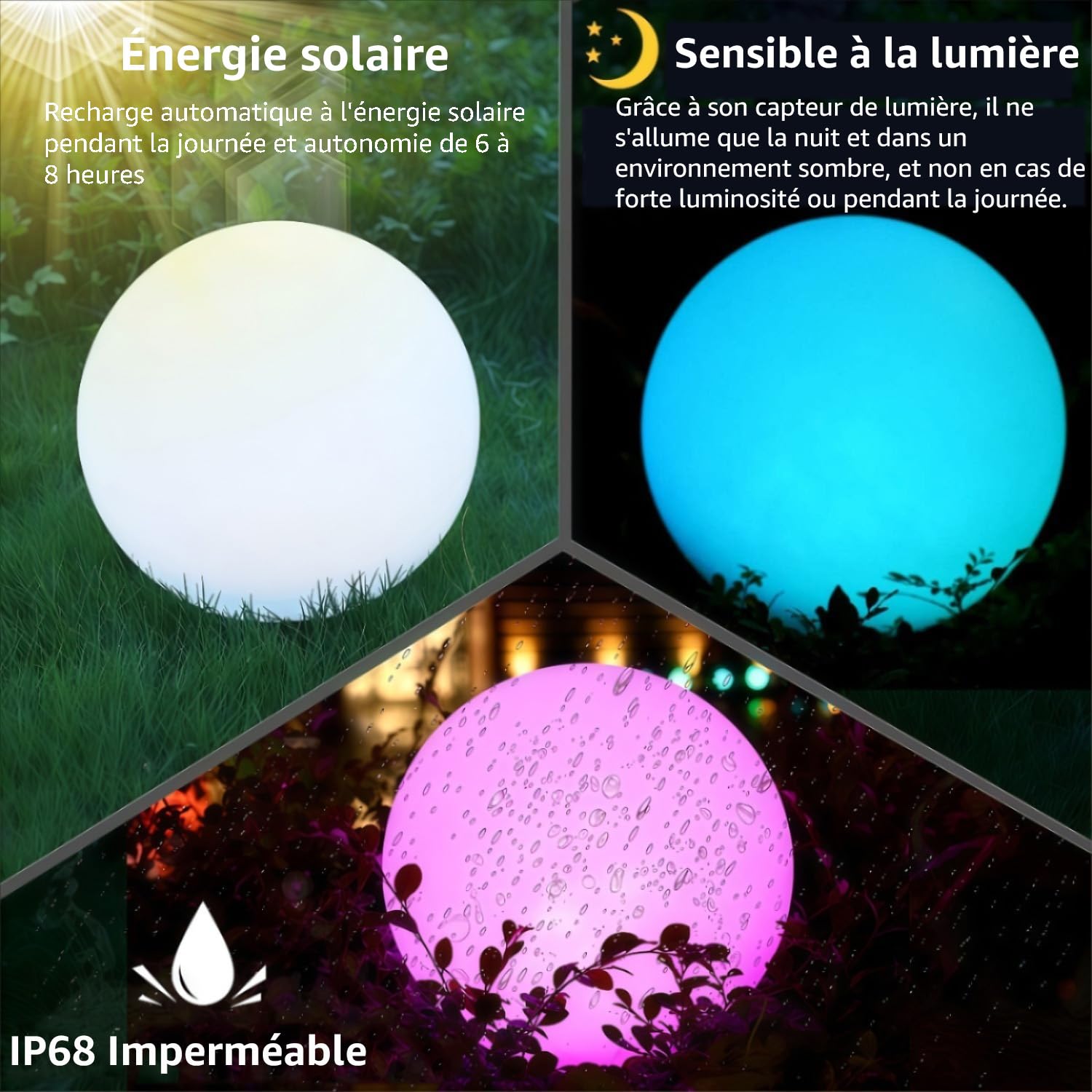MR.GO 10" LED Solaire Lampe Boule Lumière Imperméable Sphère Lampe avec Télécommande, 16 Couleurs Dimmable, Changement de Couleur Lumière D'ambiance Jardin Orbe avec Piquet pour la Décor Extérieure