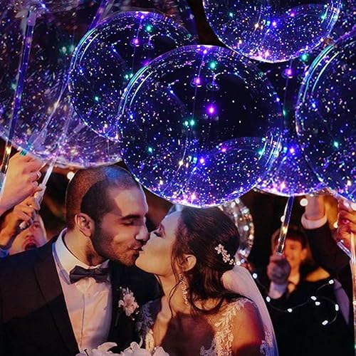 Miniatura 8 de Bobo Balloons - Paquete de 10 globos LED que brillan en la oscuridad con palos + bomba de aire para fiestas, bodas, decoración