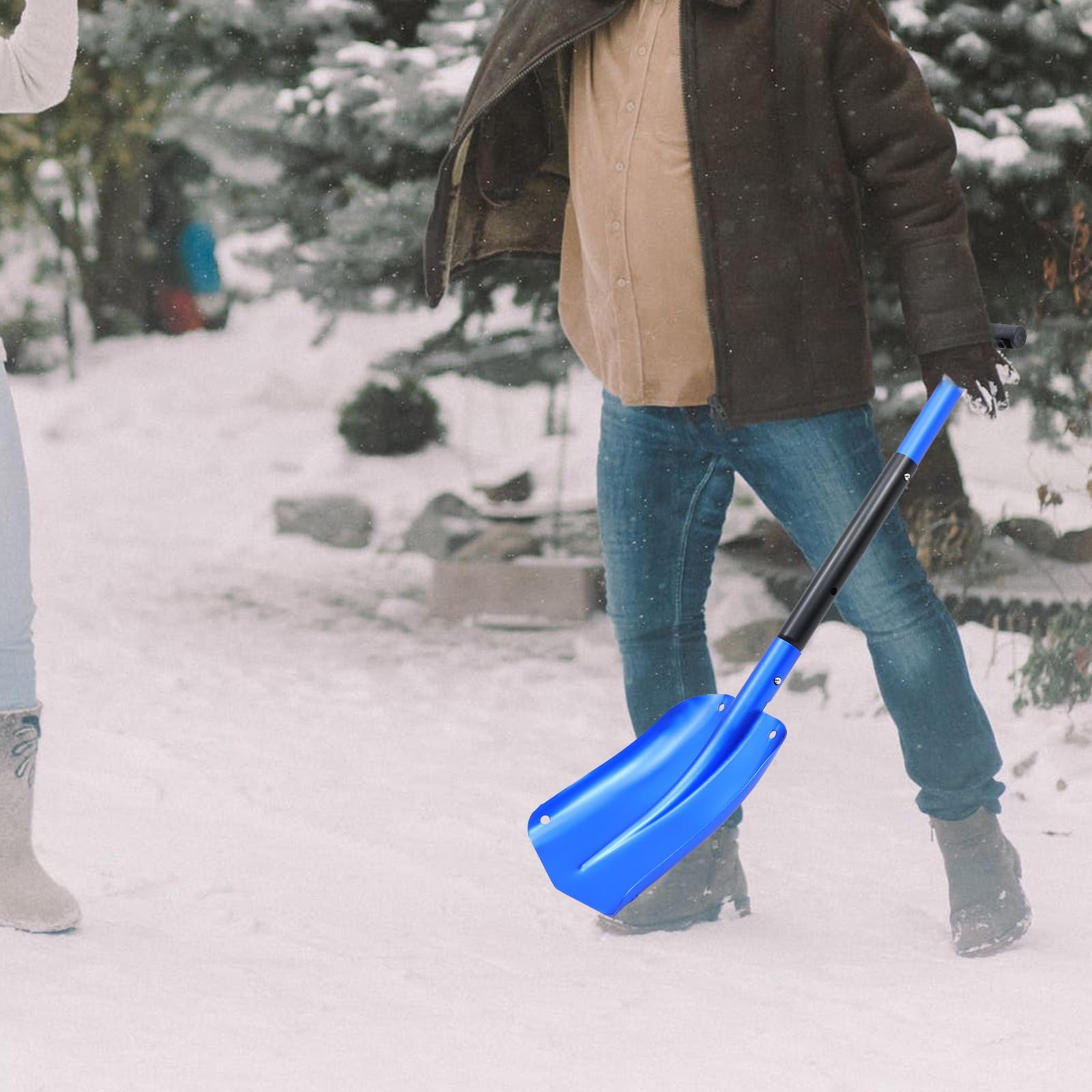 GALPADA Aluminium Schneeschaufel Faltbar Tragbare Sandschaufel mit T Griff Kompakte Kofferraumschaufel für Winter Schneeräumung im Außenbereich