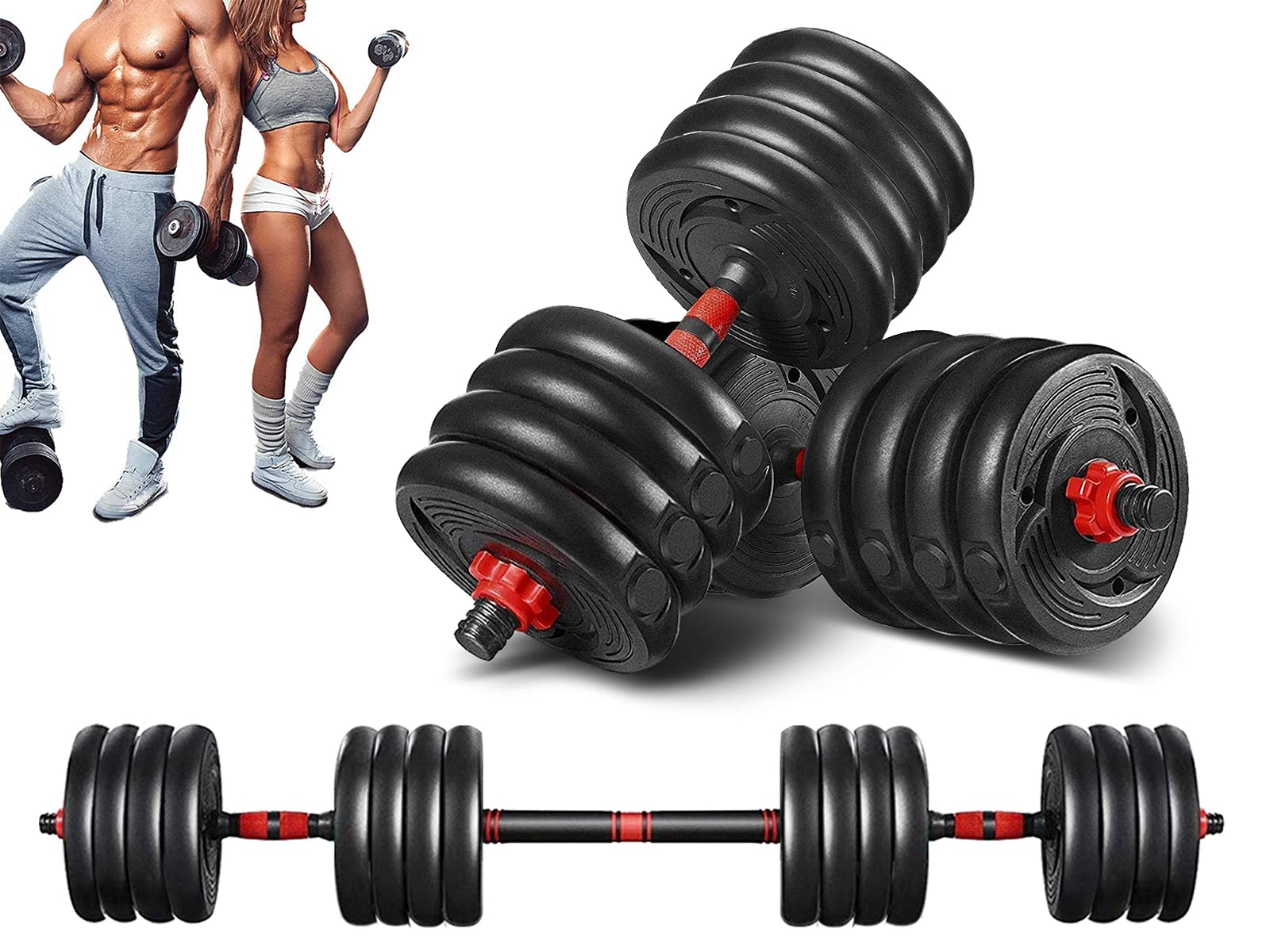 2021 High Performance Parts Adjustable Weight Dumbbell Barbell Kit with Ab Roller 88LB / 110LB Home Workout Equipment (110) black