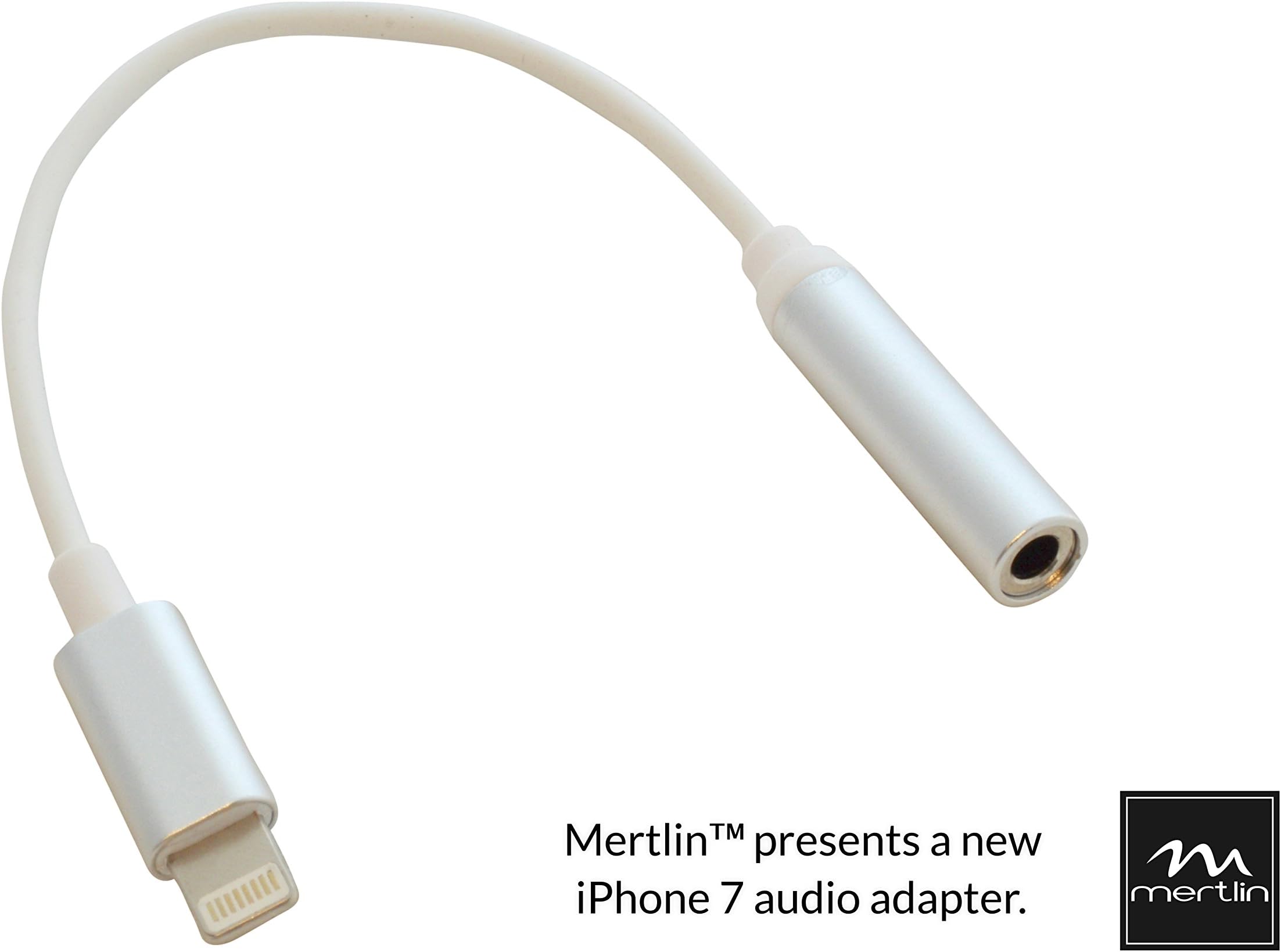 iPhone 7 Audio Adapter, Mertlin TM Lightning to 3.5mm Headphone Jack, Apple Headphone Adapter with Aluminium Casing for Listen to The Music Only, [No Phone Calls, No Credit Card Reader], Silver