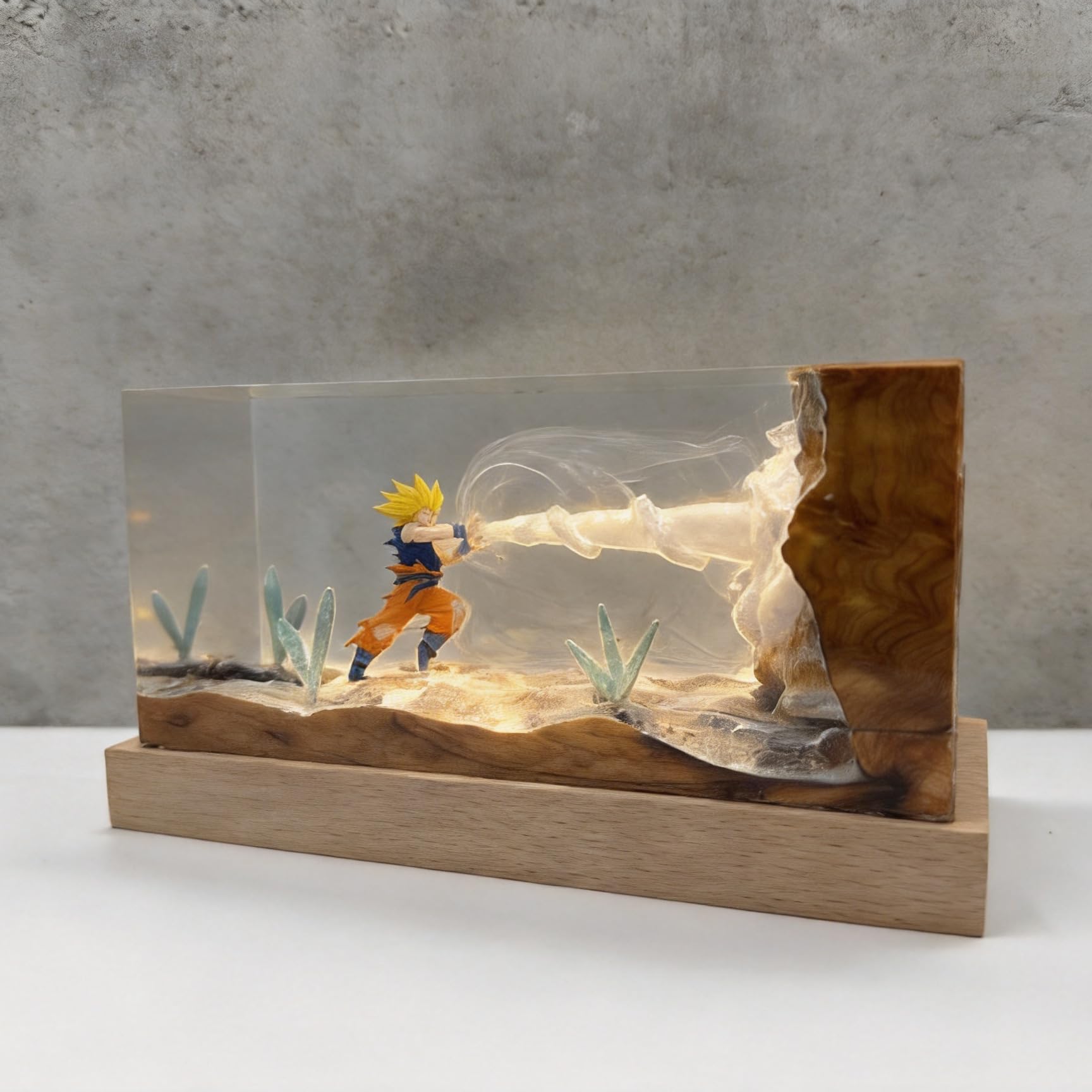 Luz nocturna de resina epoxi en 3D con base de madera, lámpara de noche con cable USB y mando a distancia de 16 colores, lámpara de noche LED multicolor (estilo 7)