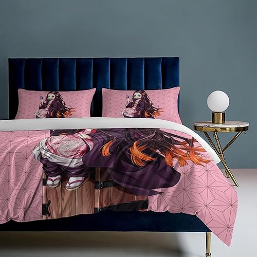 Miniatura 7 de opjxoki Juego de ropa de cama de anime de 3 piezas, 1 funda de edredón y 2 fundas de almohada con estampado de dibujos animados en 3D, cómodo juego