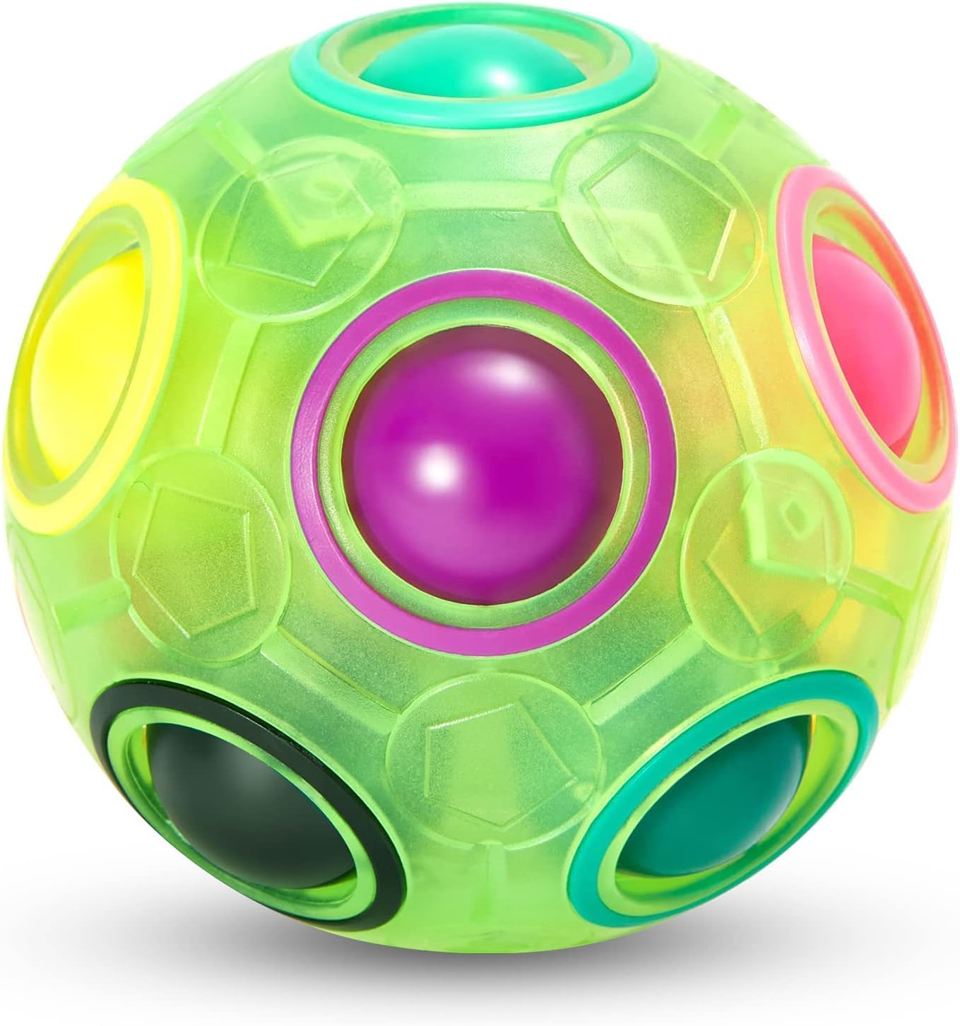Magic Rainbow Puzzle Ball- Fidget Ball Puzzle Game- Brain Teaser Toy for Boys & Girls Age 3 and Up- Birthday Party Christmas Easter Gift Stocking Stuffers Toy for Kids Teens Adults (Green)